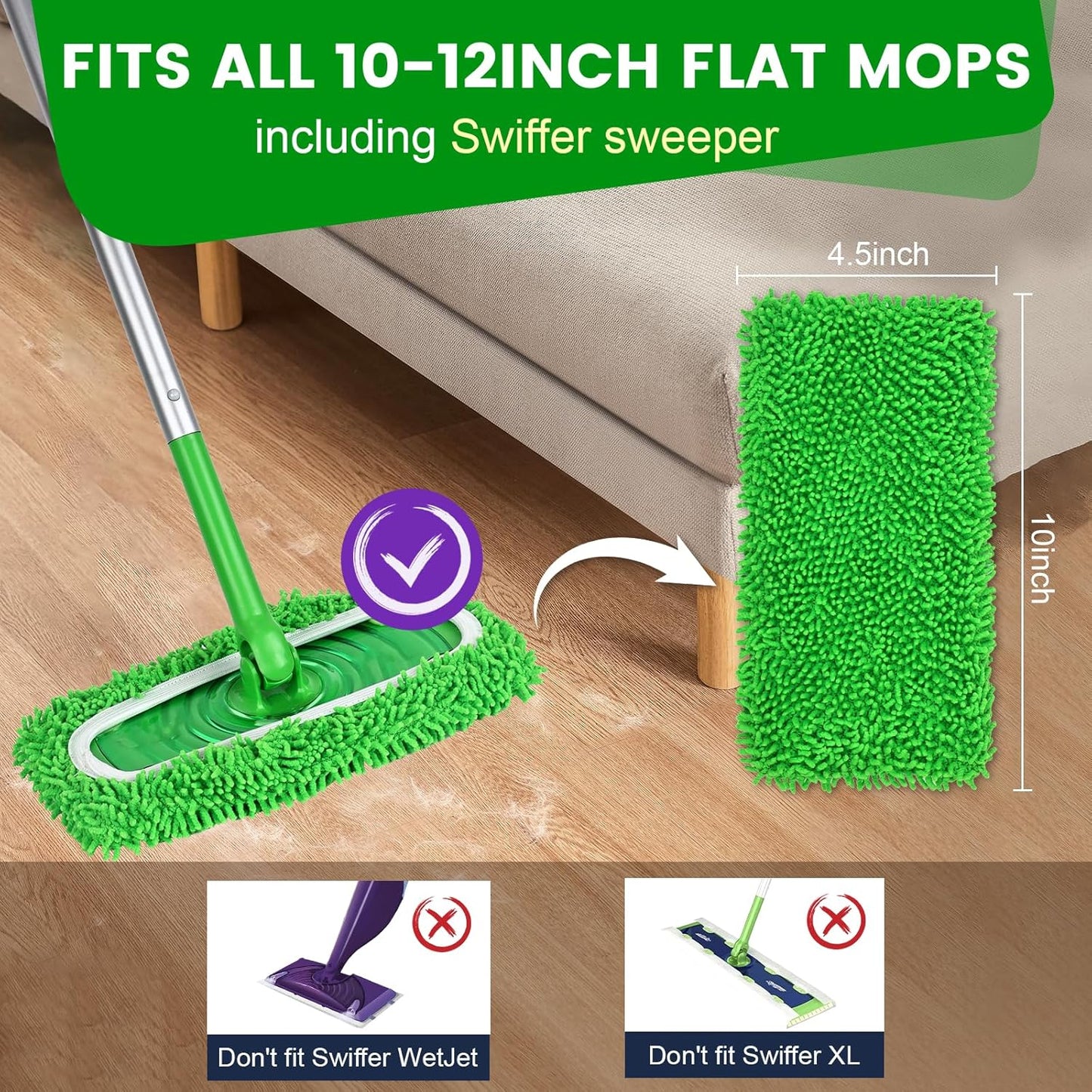 15Pcs Reusable Microfiber Mop Pads Compatible with Sweeper Mop, Replacement Wet Mopping pad Refills & Washable Dry Sweeping Cloths for Surface/Hardwood Floor Cleaning
