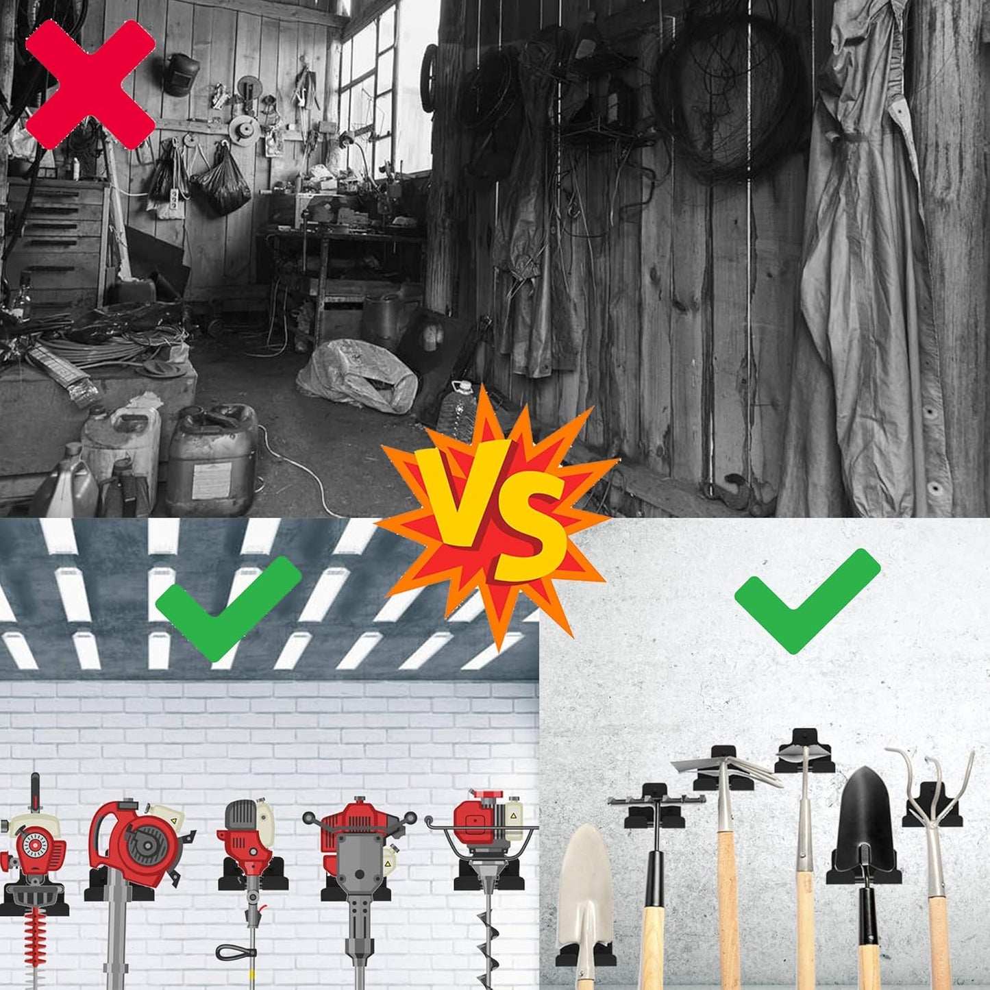 2 PCS Garage Organizer Trimmer Rack, Wall Mounted Tool Hanger for Grass Trimmer, Hedge Trimmer, Weed Whackers & Garden Tools – Heavy Duty, Space-Saving, Anti-Rust Storage Rack for Garage & Home