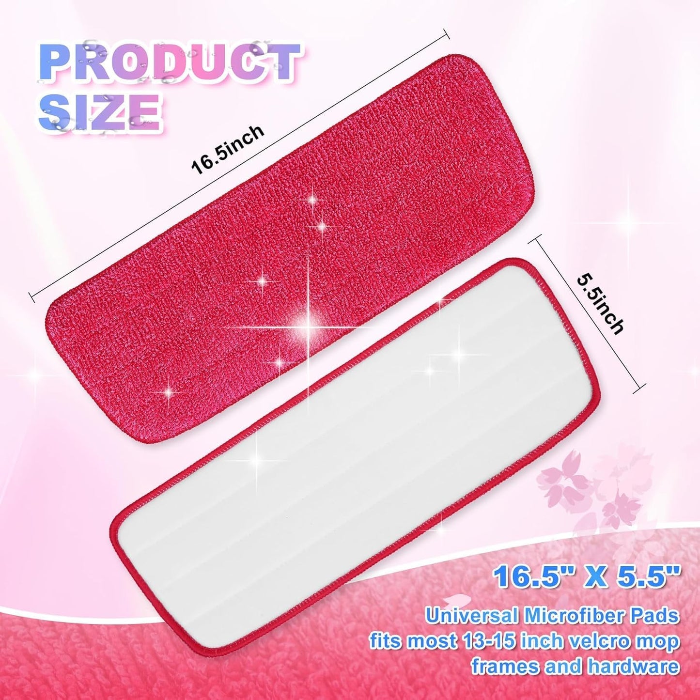 Replacement Microfiber Mop Pads Reusable Compatible with Reveal Spray Mop with Washable Pads, 16.5" Reusable Wet & Dry Mop Replacement Pads Fit for Any Microfiber Reveal Flat Mops(6 Pack)