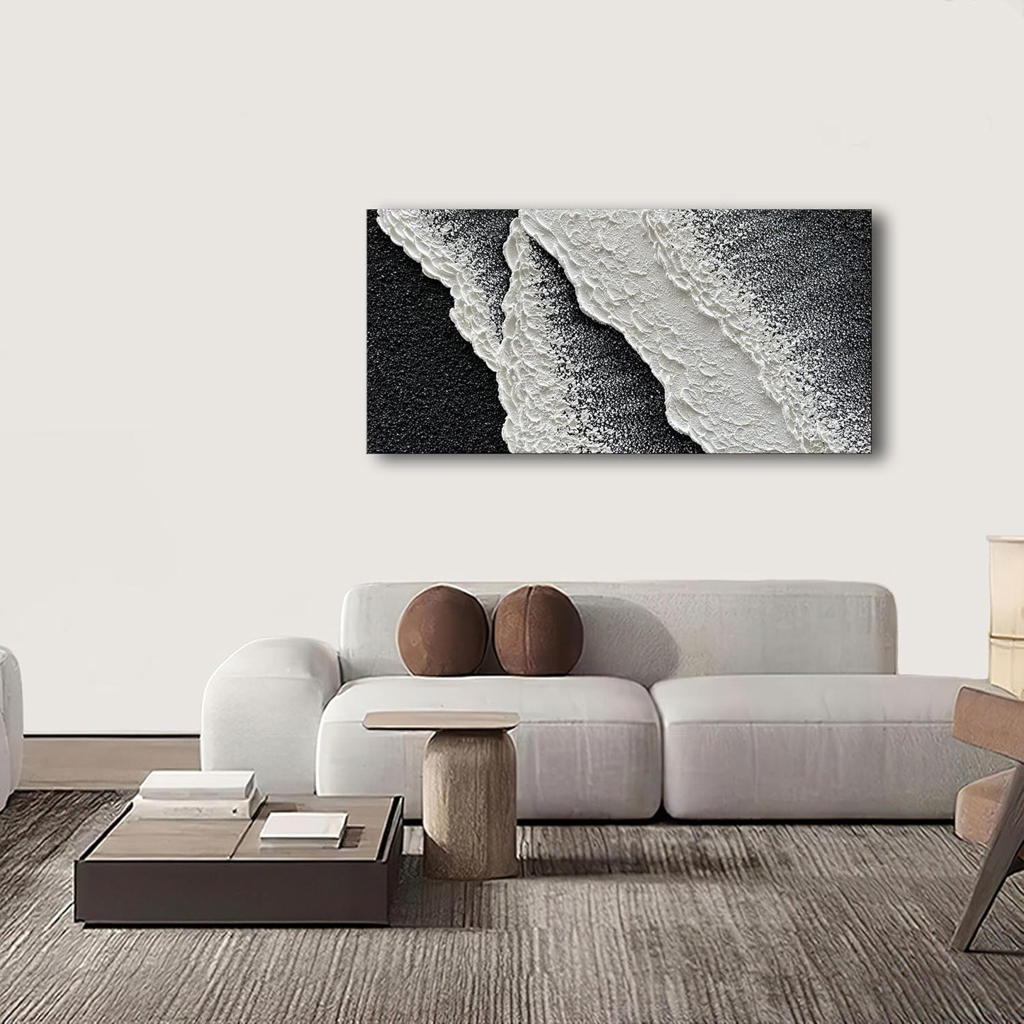 NANKAI Hand Painted black and white abstract canvas art oil painting waves landscape home wall decoration painting 24x48 inches