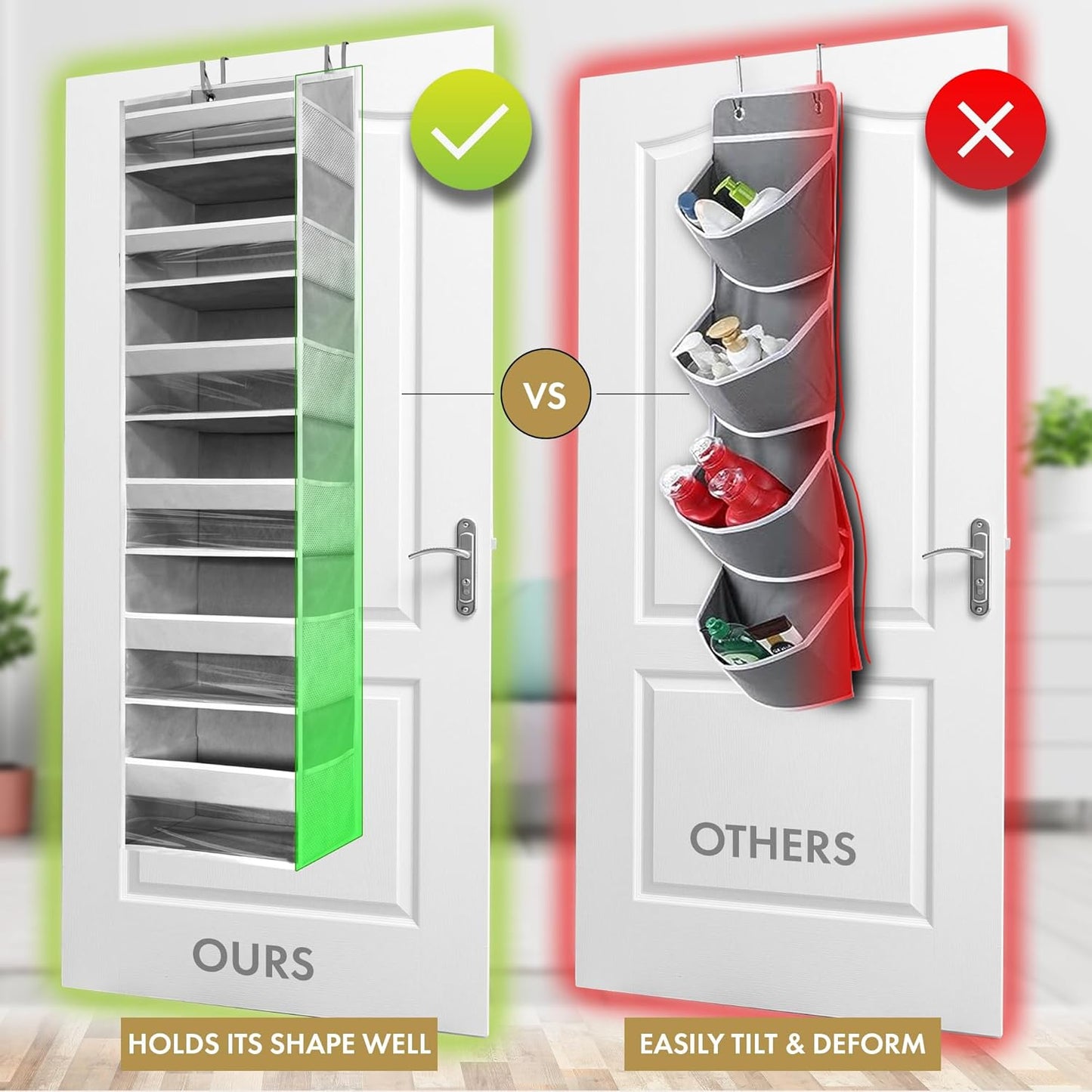 HOMELUX THEORY 2 PC Heavy Duty Over the Door Organizer 55x14x6.7, 6 Large Front & 12 Side Pockets, Hanging Storage Closet Door Organizer for Bedroom, Bathroom and Baby Nursery Storage (Ivory)