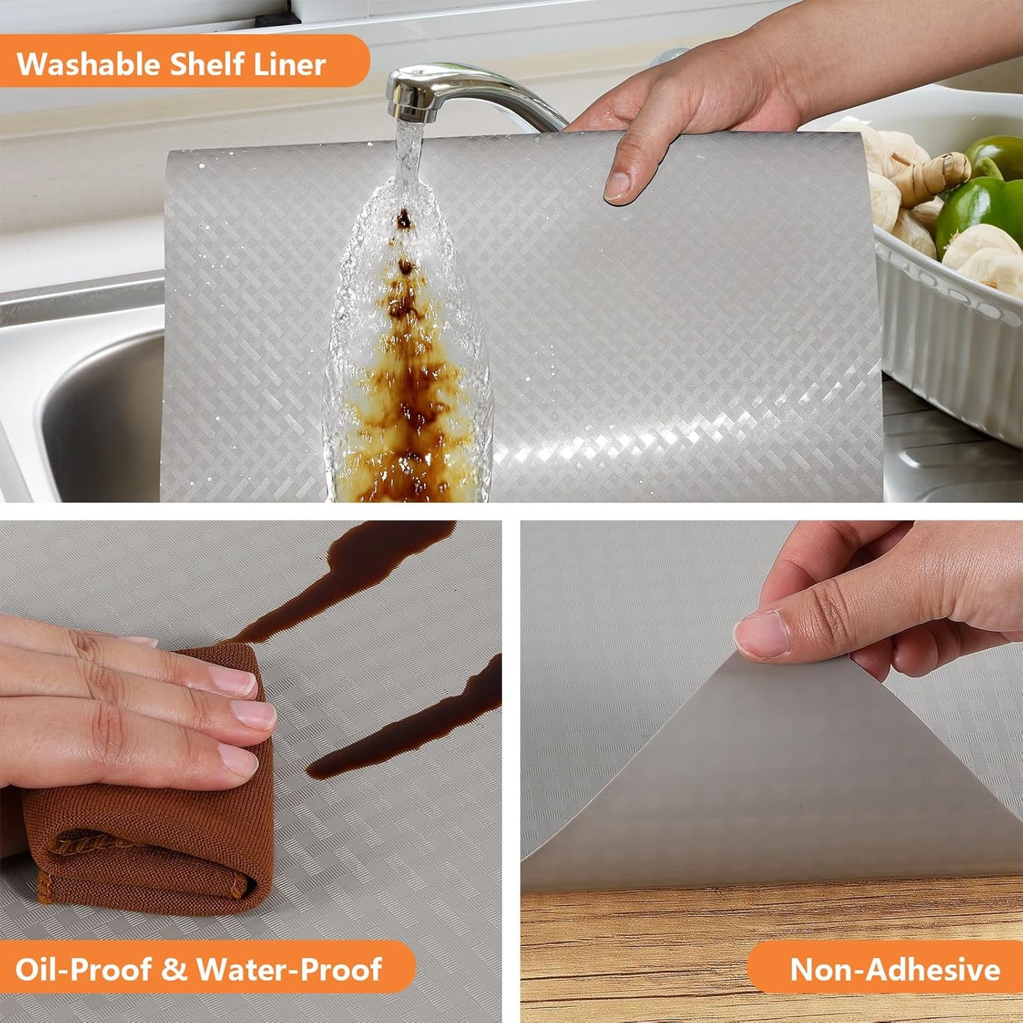 Light Gray Shelf Liners for Kitchen Cabinets Refrigerator Liners Waterproof & Oil-Proof Kitchen Cupboard Liner Drawer Mats EVA Material Non Adhesive Fridge Liner for Shelves 11.8 x 59 Inches