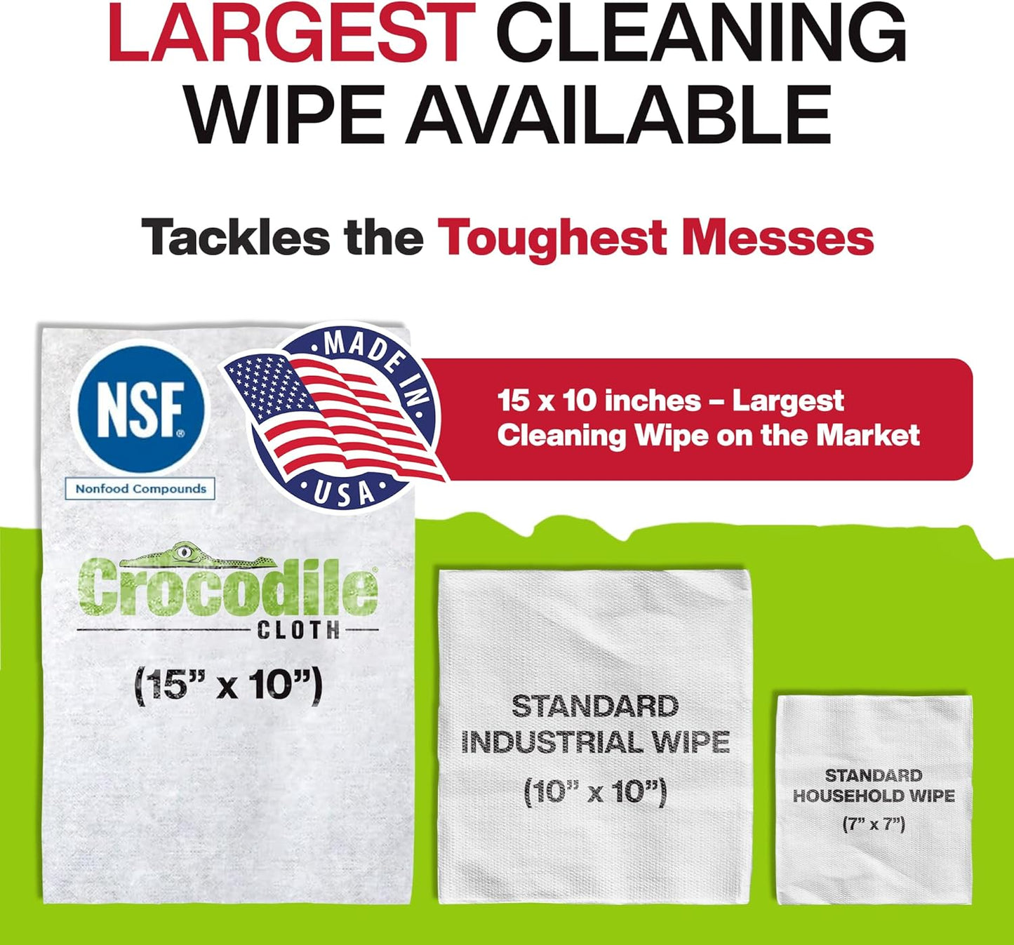 Crocodile Cloth PowerSCRUB Cleaning Wipes – 80 (15" x 10") Dual-Surface Cloths, Heavy-Duty, Moist, Absorbent, & Disposable - Safe on Skin & Multiple Surfaces