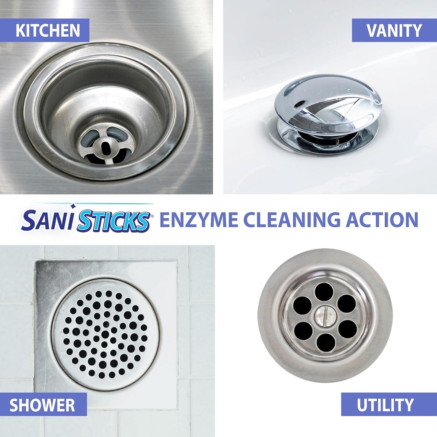 SANI 360° Sani Sticks Drain Cleaner and Deodorizer | Non-Toxic, Enzyme Formula to Eliminate Odors and Helps Prevent Clogged Drains | Septic Tank Safe (72 Count, Lemon)