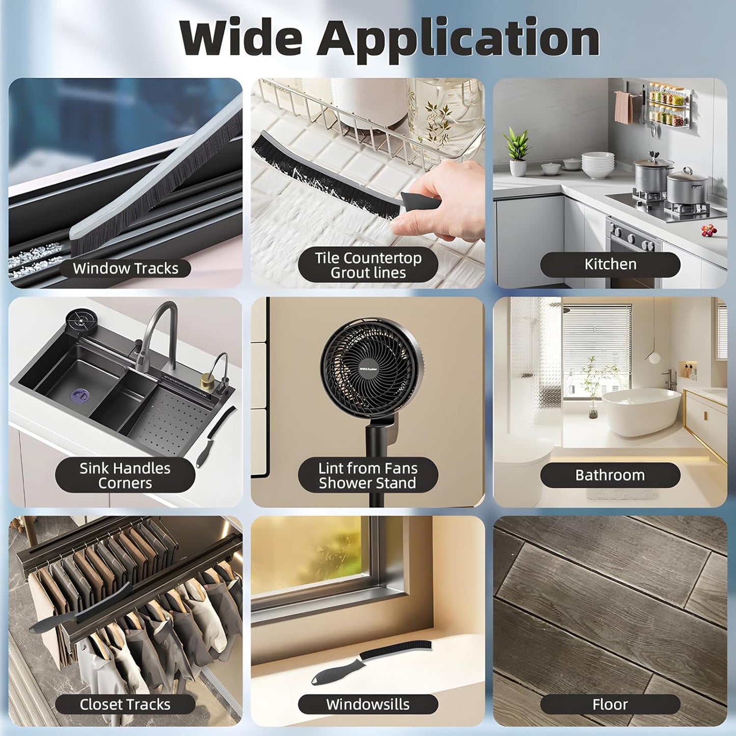 3Pcs Hard Bristle Crevice Cleaning Brush, Scrub Brush, Kitchen Sink Cleaning Brush, Grout Brush, Corner Brush Cleaning Tools for Toilet, Bathroom, Gap, Home, Household, Window (3, Black)