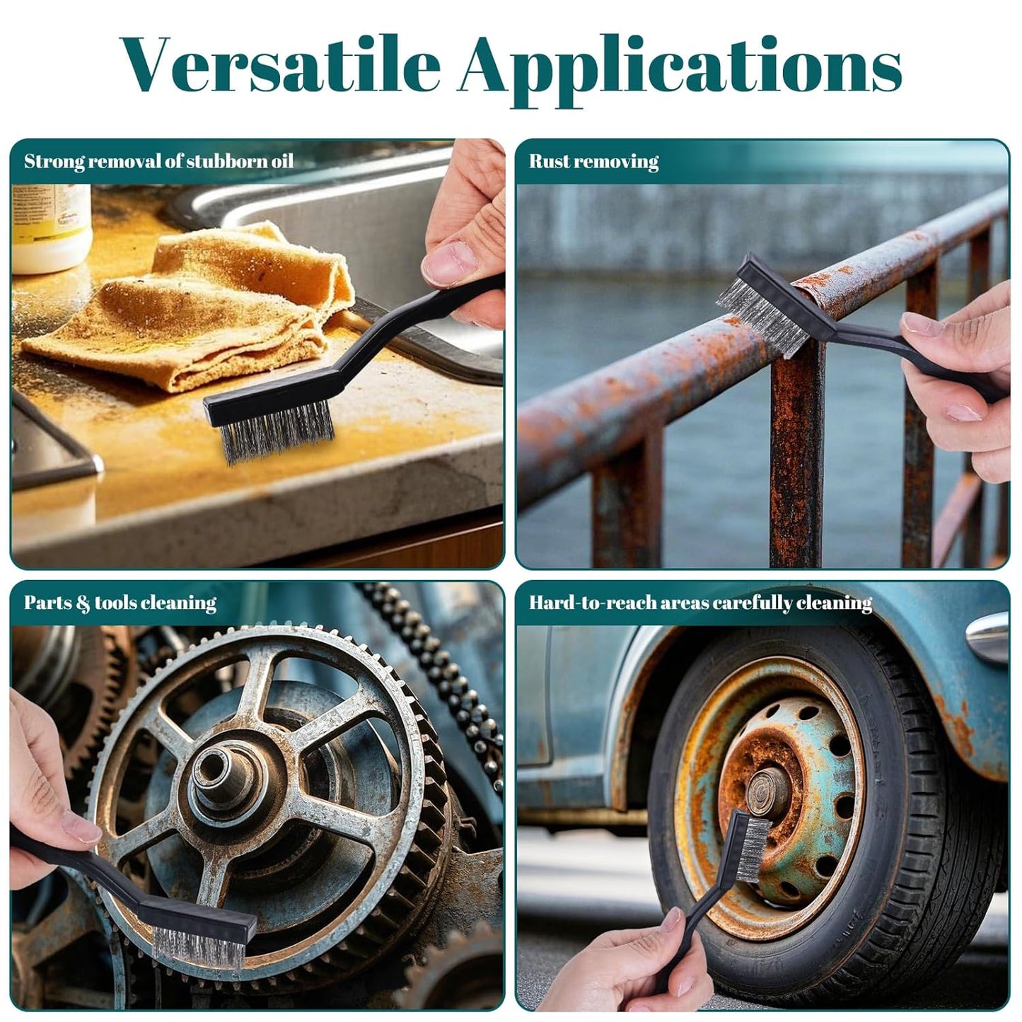 24 Pcs Mini Stainless Steel Wire Brush Set, Wire Scratch Brush with Curved Handle, Cleaning Weld Slag and Rust