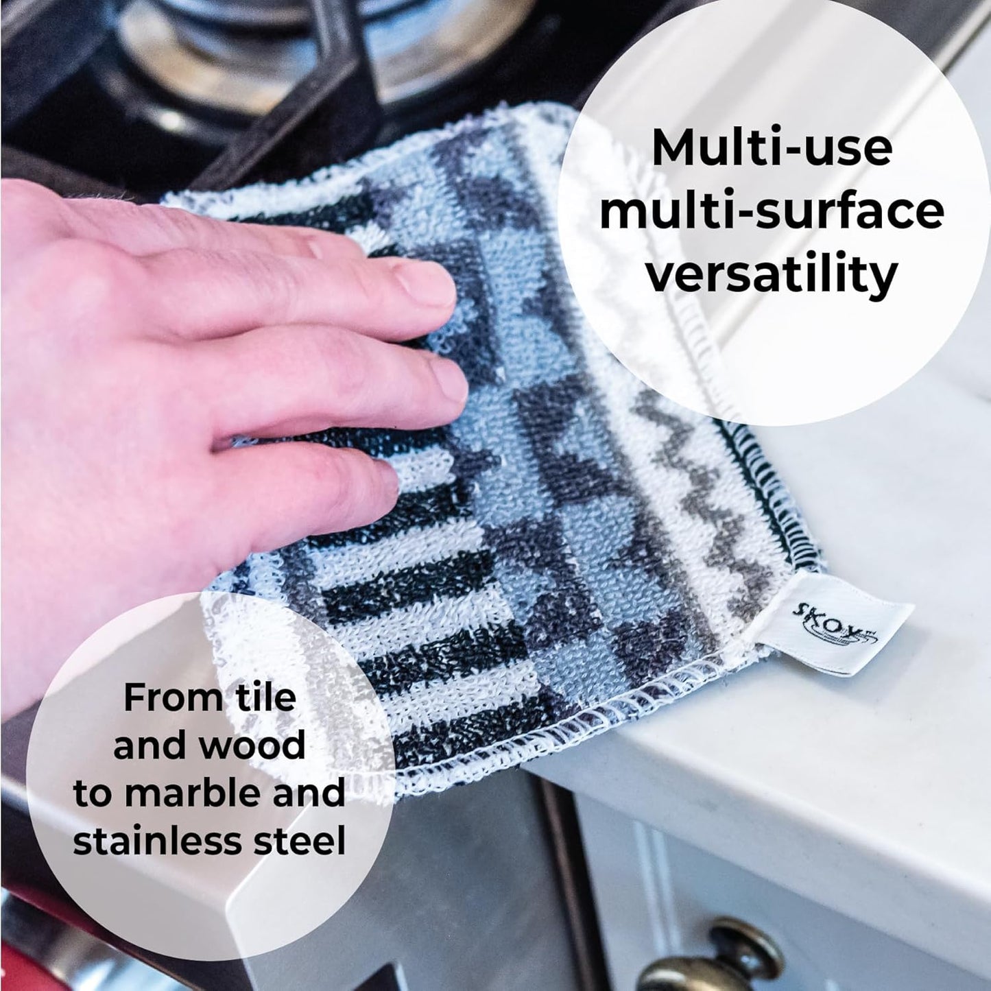 Skoy Scrub, 8-Pack Reusable, Non-Scratching Dish Scrubber for Kitchen and Household Cleaning, Planet-Friendly, Dishwasher Safe Soft Scrub, Monochromatic Colors