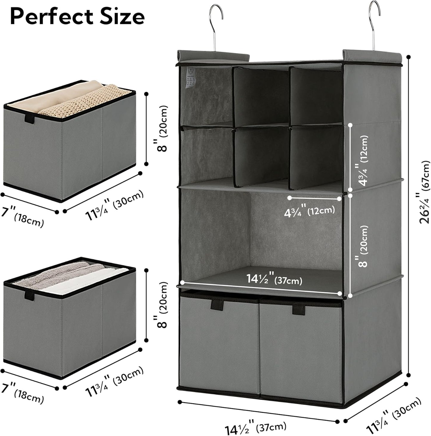 GRANNY SAYS Hanging Closet Organizer with Drawers, 4 Shelf Dividers Closet Hanging Organizer, Foldable Hanging Shelves for Wardrobe Closet, Small Closet Organizers for Clothes Shoes, Grey