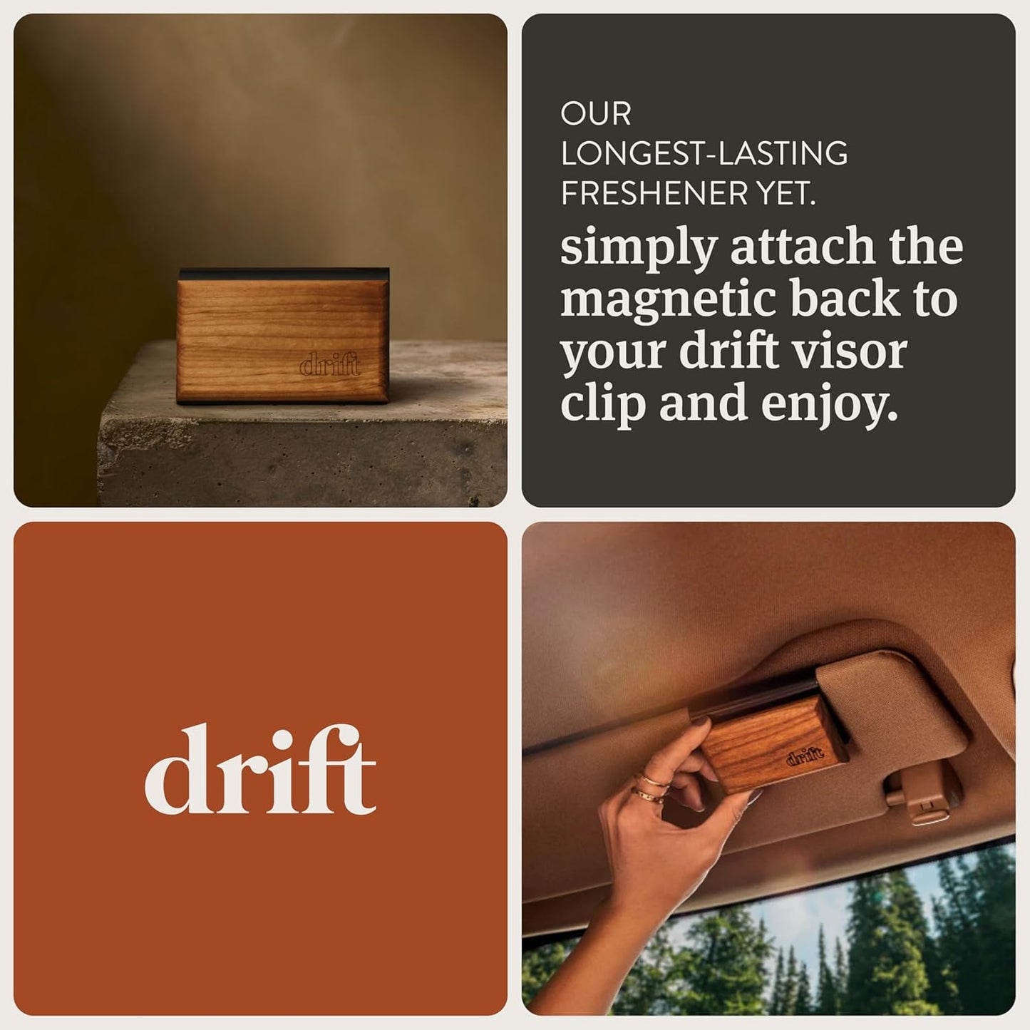 Drift Car Air Freshener - The Original Wood Air Freshener - Car Odor Eliminator - Long Lasting Scent - Auto Accessories - Metal Clip - Essential Oils - Clean Ingredients - Pine Scent Starter Kit