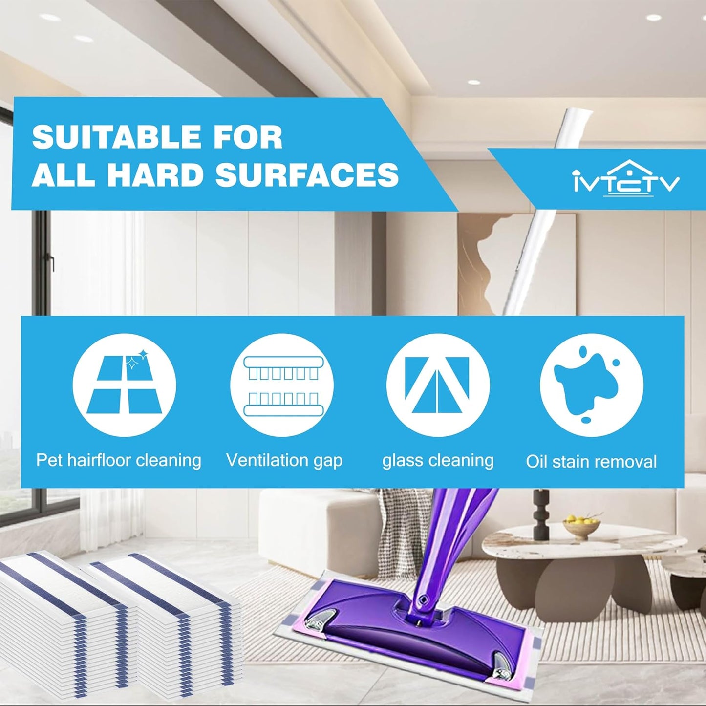 Upgraded Mop Pad Refill for Swiffer Wet Jet, 64 Counts Disposable Multi-Surface Cleaning Pads for Hardwood Floor, Tile, Laminate, Compatible with Swiffer WetJet Spray Mop, Dry and Wet Use