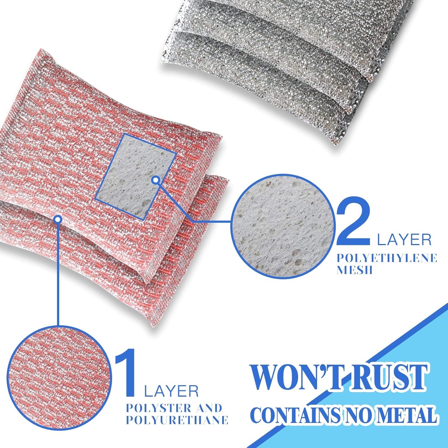 6pcs Stainless Steel Scrubber 2pcs Heavy Duty Scrub Sponges 1pcs Dish Clean Towel for Kitchens Bathroom and More