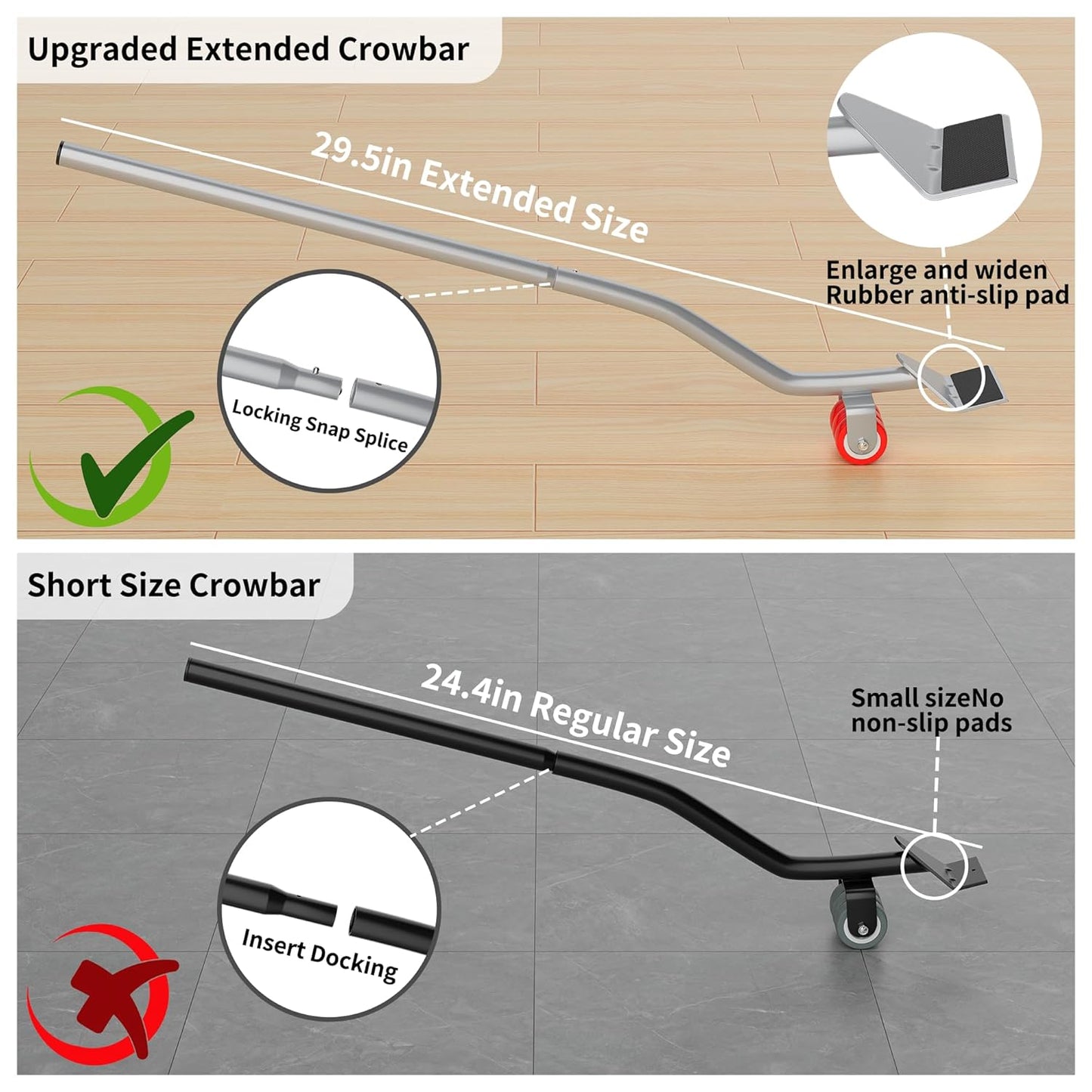 MYUEA【Upgrade Large】 Furniture Dolly,Furniture Movers with 5 Wheels,Carbon Steel Panel Heavy Duty Dolly,Furniture Lifter with 5 360° Rotatable Rubber Universal Wheels,Maximum Load 3474 LBS(Silver)