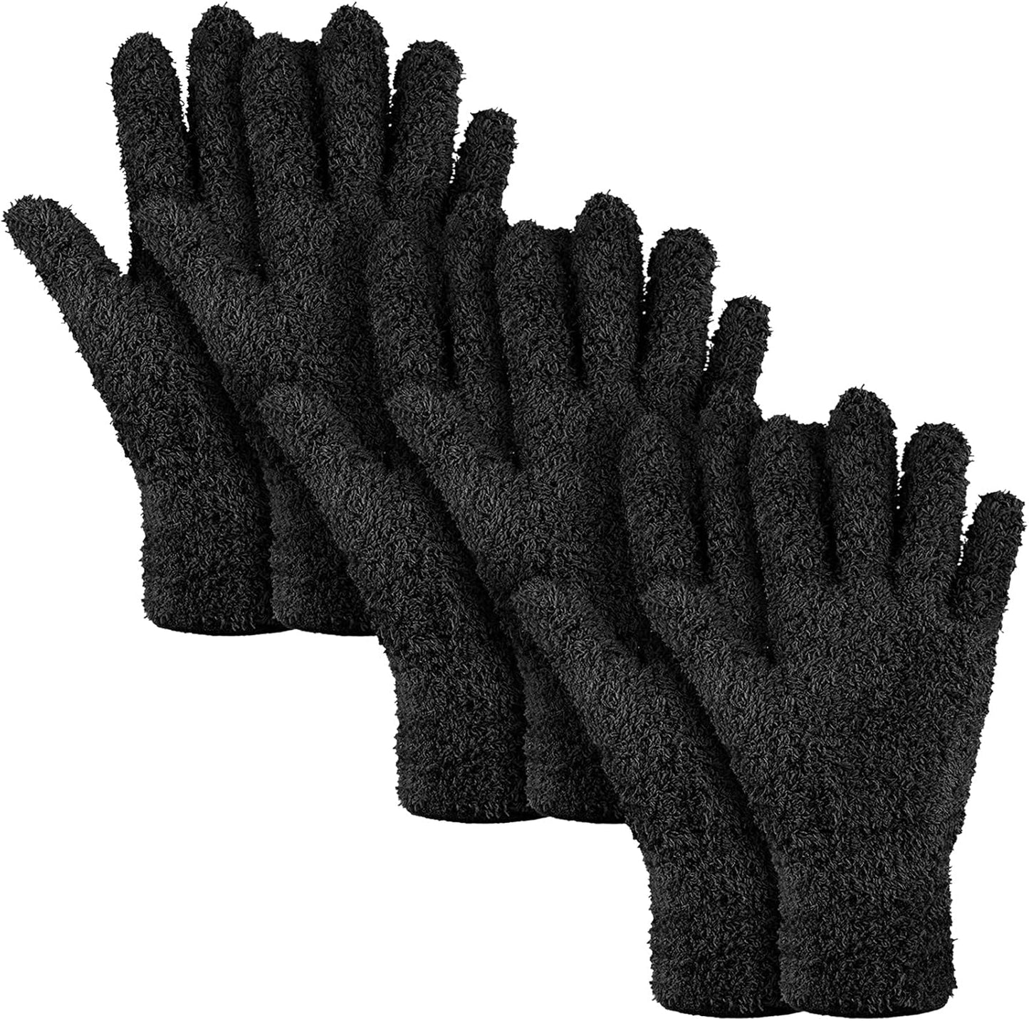 Patelai 3 Pairs Microfiber Plant Dusting Gloves Leaf Cleaning Gloves for Indoor Plants, Blinds, Furniture, House(Large,Black)