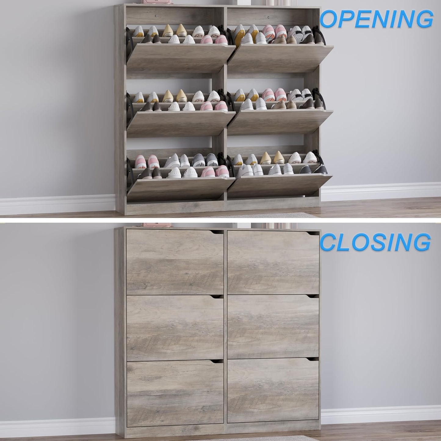 Shoe Cabinet with 6 Flip Drawers, Slim Narrow Shoe Storage Cabinet, Freestanding Shoe Organizer for Entryway, Hallway, Foyer