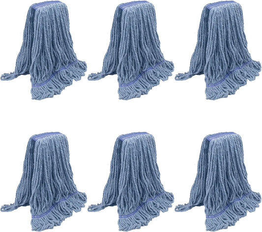 KeFanta 6 Pack Heavy Duty Commercial Mop Head Replacement,Wet Industrial Cotton Looped End String Mops Refill for Floor Cleaning,Blue