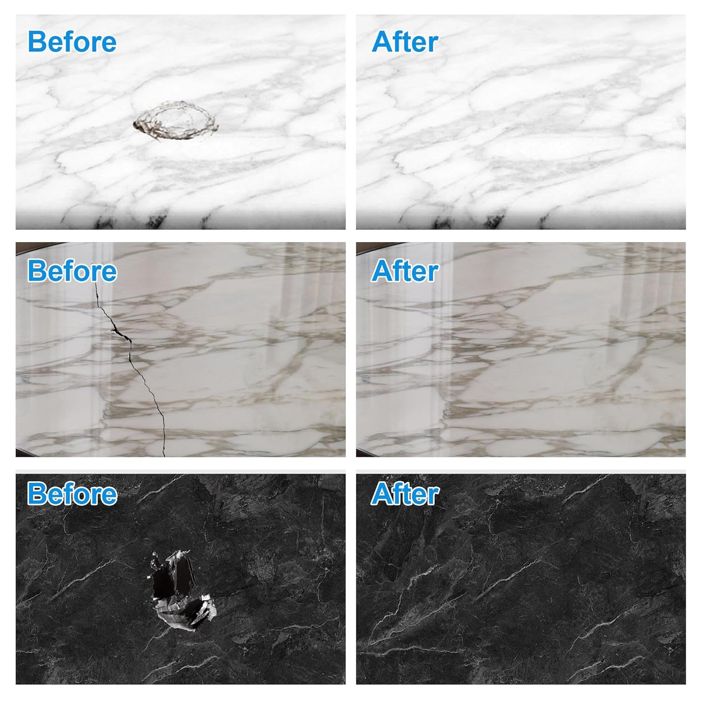 Marble and Granite Repair kit, Quartz Countertop Repair Kit for Chip Dents Cracks Holes Scratchs, Premium Marble Granite Quartz Laminate Formica Travertine Corian Stone Epoxy Filler