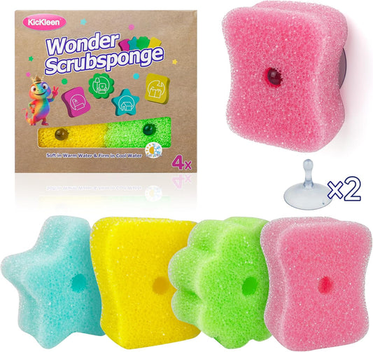 4 Pack Kickleen Scrub Color Sponge with Suction Hanger‌‌,Non-Scratch, Multipurpose Dish Cleaning Temperature Controlled Sponge for Kitchen, Bathroom (Mix Color)