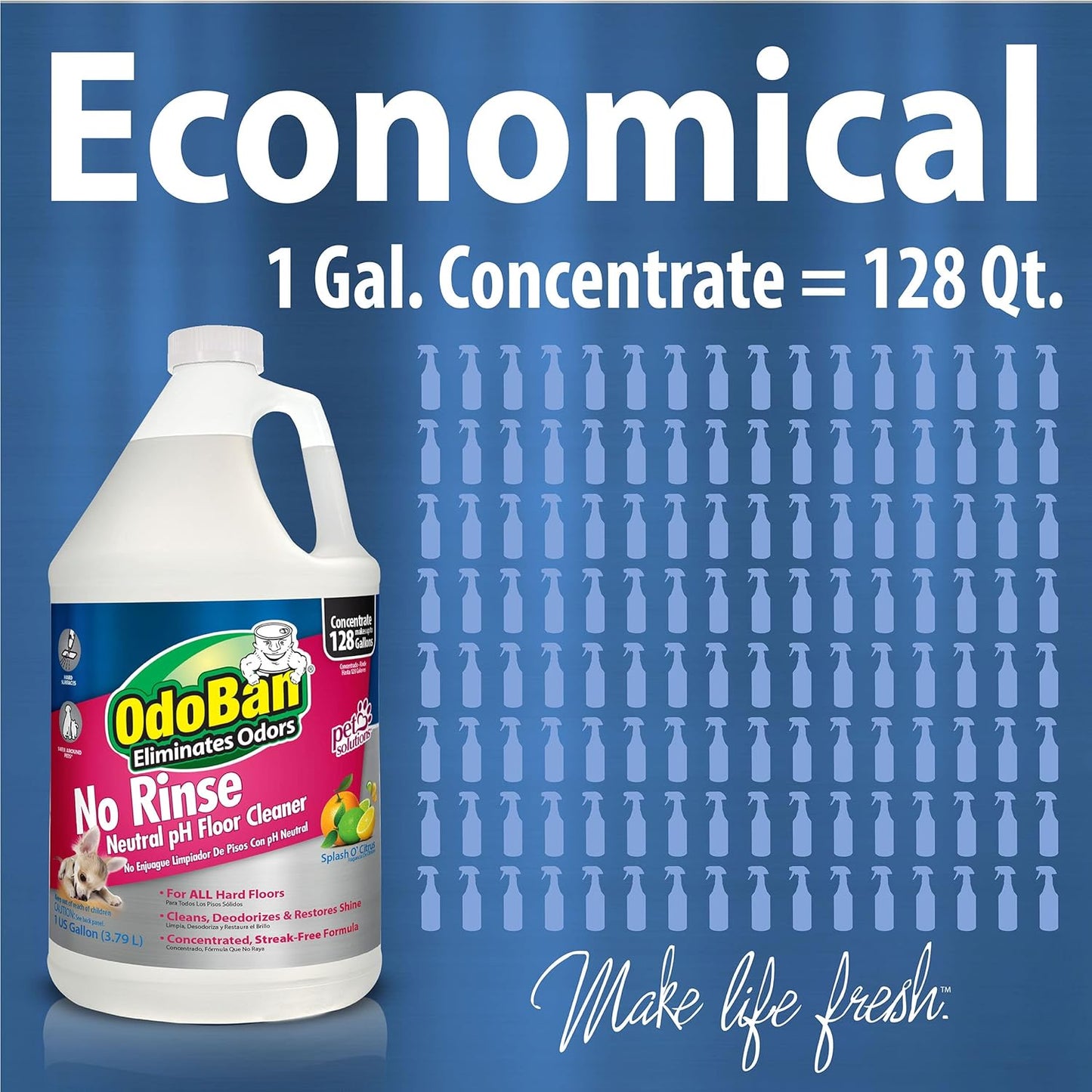OdoBan Pet Solutions No Rinse Neutral pH Floor Cleaner Concentrate, Made in the USA, Splash O' Citrus Scent, 4 Gallons