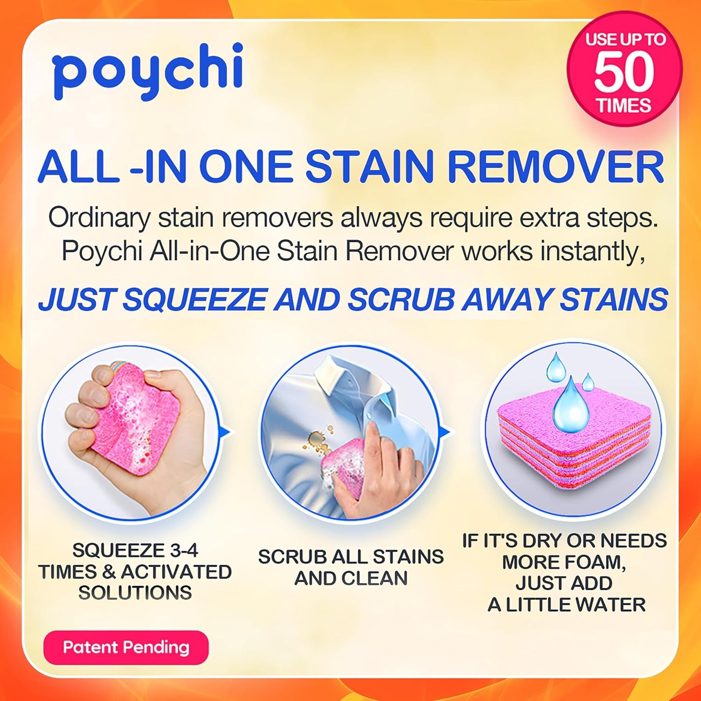 Magical Fiber Stain Remover- Use as Spot Remover- No Dry Cleaning Food, Grease, Coffee Off Laundry, Tea, Fabric, Pet Stains, Stain Remover Sponge Clothes, Carpet, Sofa, Mattress & Upholstery (2 Pack)