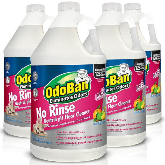 OdoBan Pet Solutions No Rinse Neutral pH Floor Cleaner Concentrate, Made in the USA, Splash O' Citrus Scent, 4 Gallons