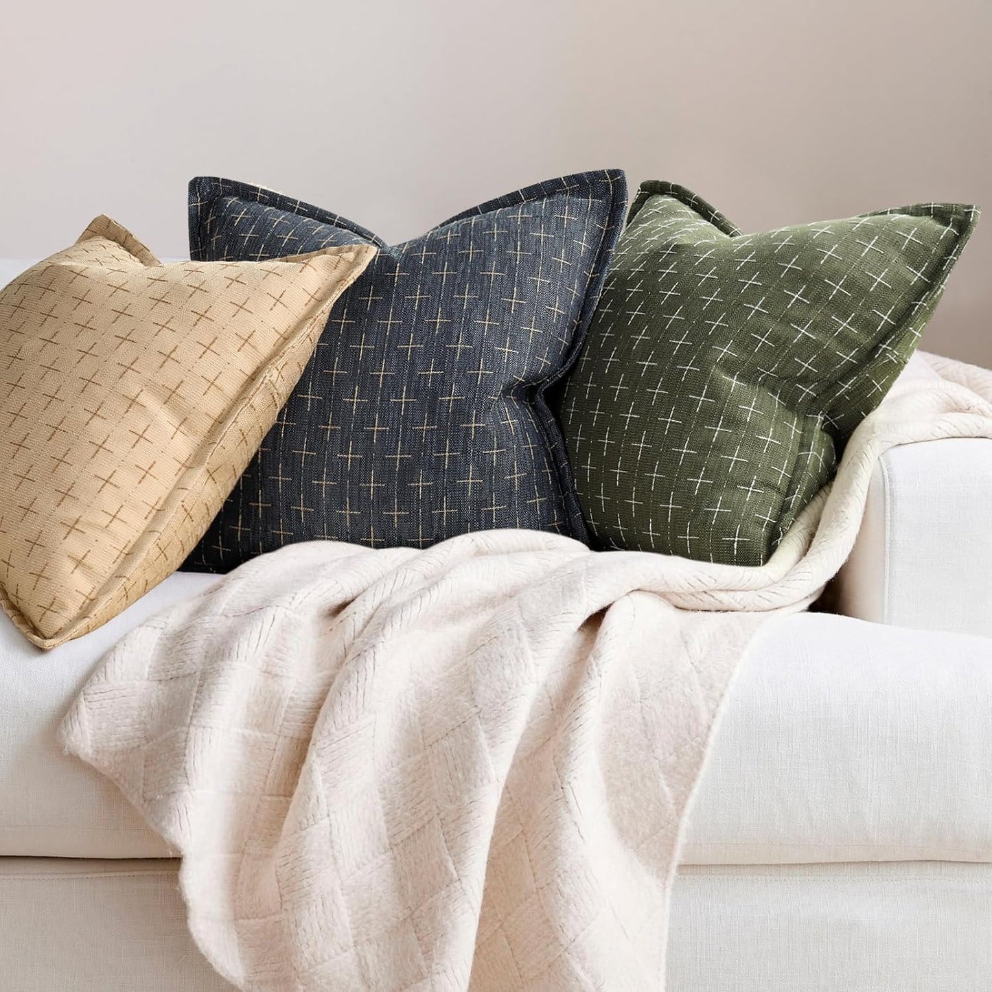 ZWJD 12x20 Pillow Covers Set of 2 Soft Polyester Textured Lumbar Pillow Covers with Stylish Flange Edge Cozy Farmhouse Throw Pillows for Couch Bed Sofa Living Room