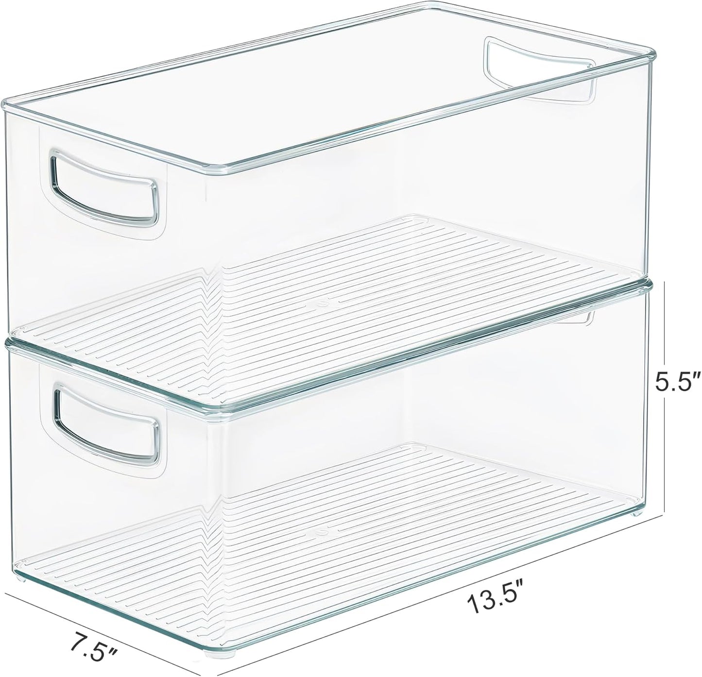 2 Pack Clear Freezer Organizer Bins Stackable Storage Bins with Side Handles for Kitchen Pantry Cabinet Organzation and Storage