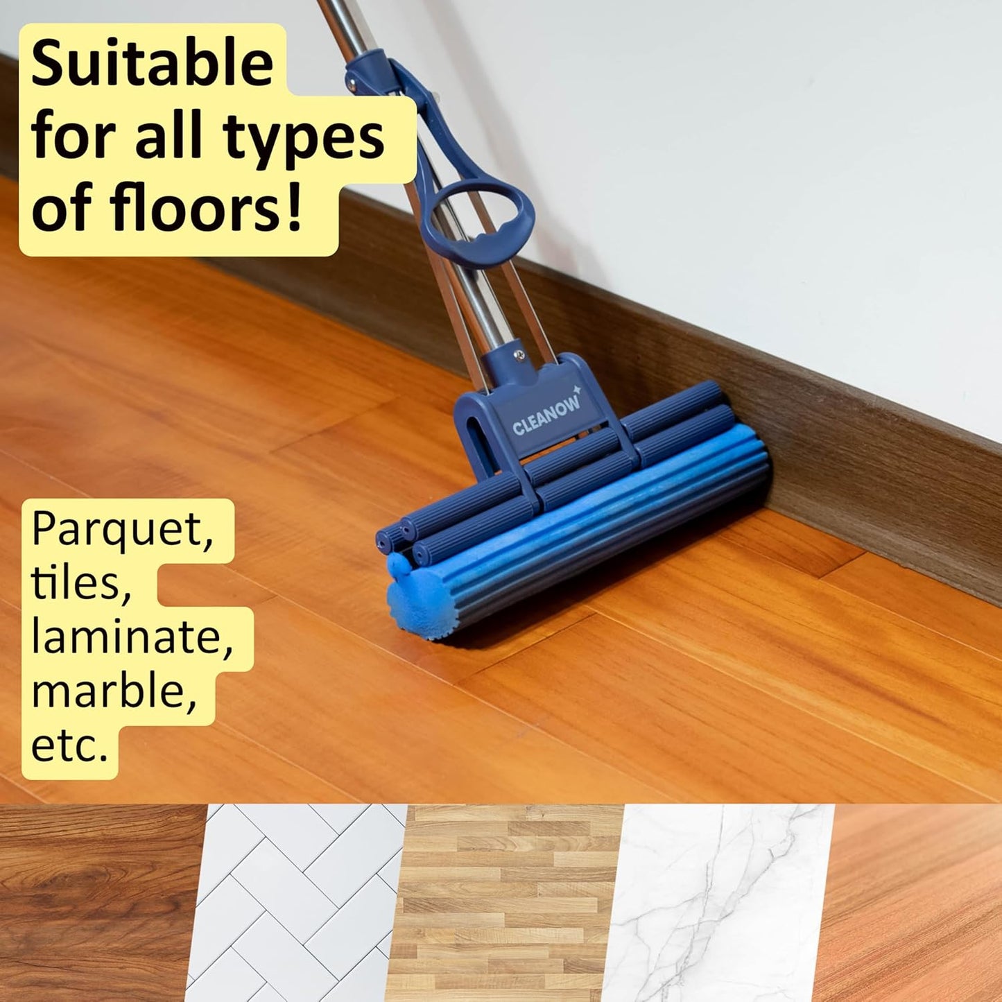 OneTouch GO! Floor Cleaner, Floor Mops, Sponge Mops, Mop with Wringing Function (Cleanow OneTouch GO! Mop + 2 Refills)