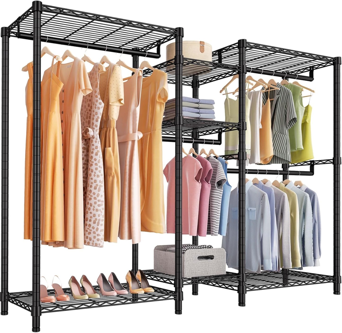 VIPEK Classic V6 Wire Garment Rack Heavy Duty Clothes Racks with Shelves, Freestanding Portable Wardrobe Closet Rack for Hanging Clothes Closet System 68.9" L x 15.7" W x 76.4" H, Load 850LBS, Black