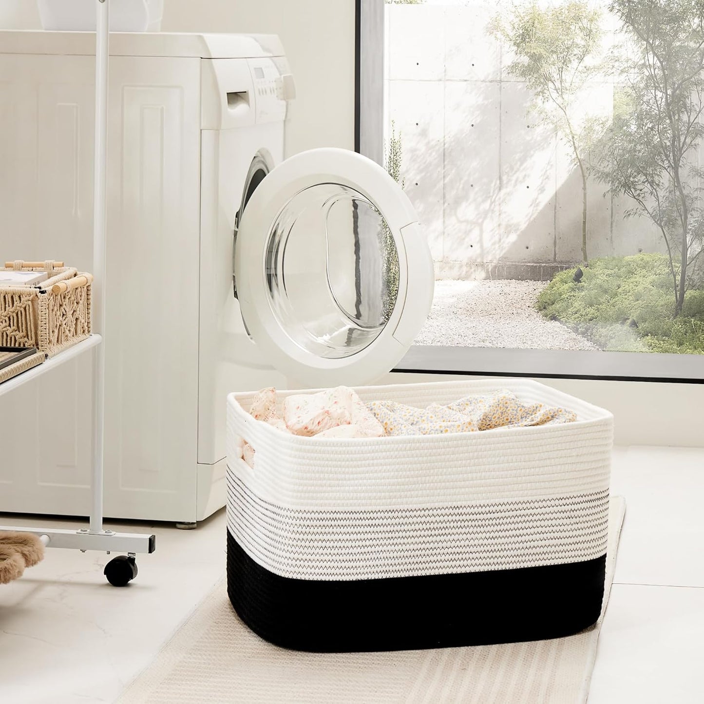 Blanket Basket,Rectangle Woven Baskets for Storage,100L Laundry Basket for Decorative Nursery Blanket,Toys,Dirty Clothes and Magazine in Shelves,Baby Room,and Living Room