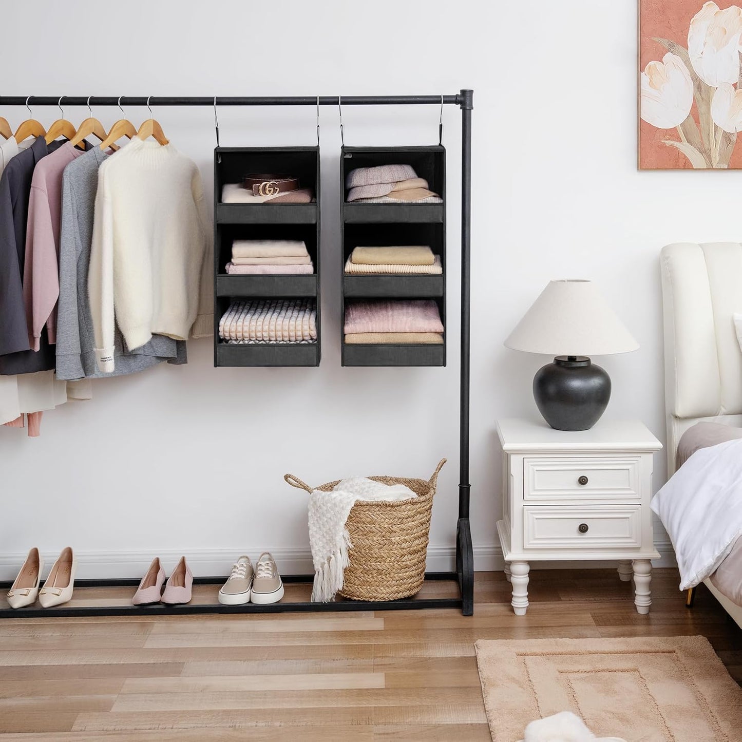 GRANNY SAYS Hanging Closet Shelf, 3-Shelf Foldable Hanging Organizers and Storage, Hanging Organizer for Camper Organization, Black, 2-Pack