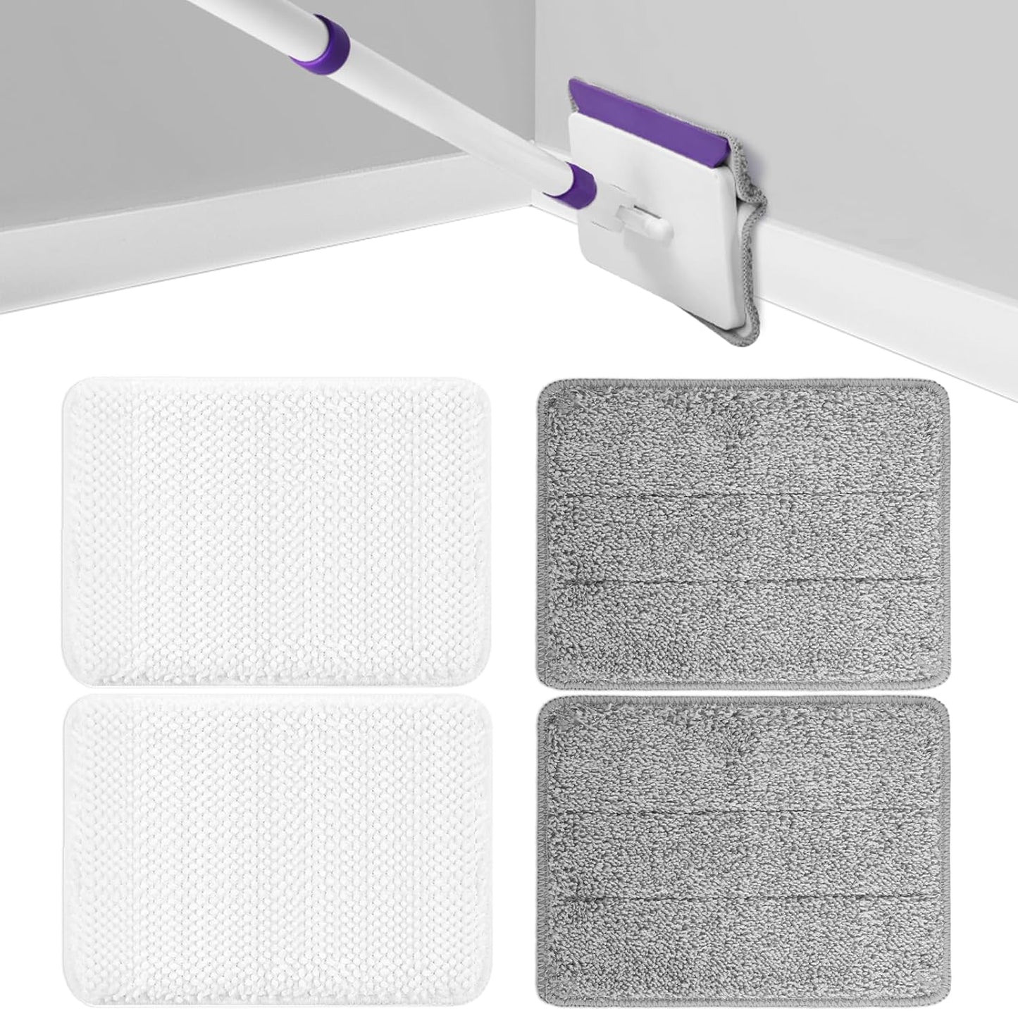 4 Mop Pads Refill for wlich Baseboard Cleaner(2 Chenille Pads+2 Microfiber Pads),Baseboard Cleaner Pad Refills for Ceiling, Wall, Floor and Baseboard Cleaning