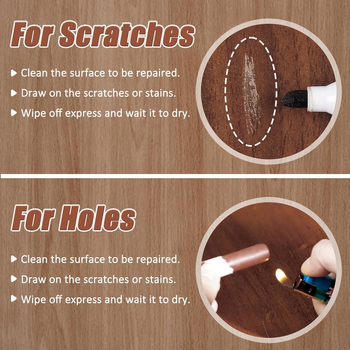 SEISSO 18 Colors Wood Wax Sticks ＆ Wood Markers Furniture Repair Kit - Set of 39 - Wood Floor Scratch Repair, Furniture Markers Touch Up Restore Wood Floors, Tables, Holes, Laminate, Carpenters