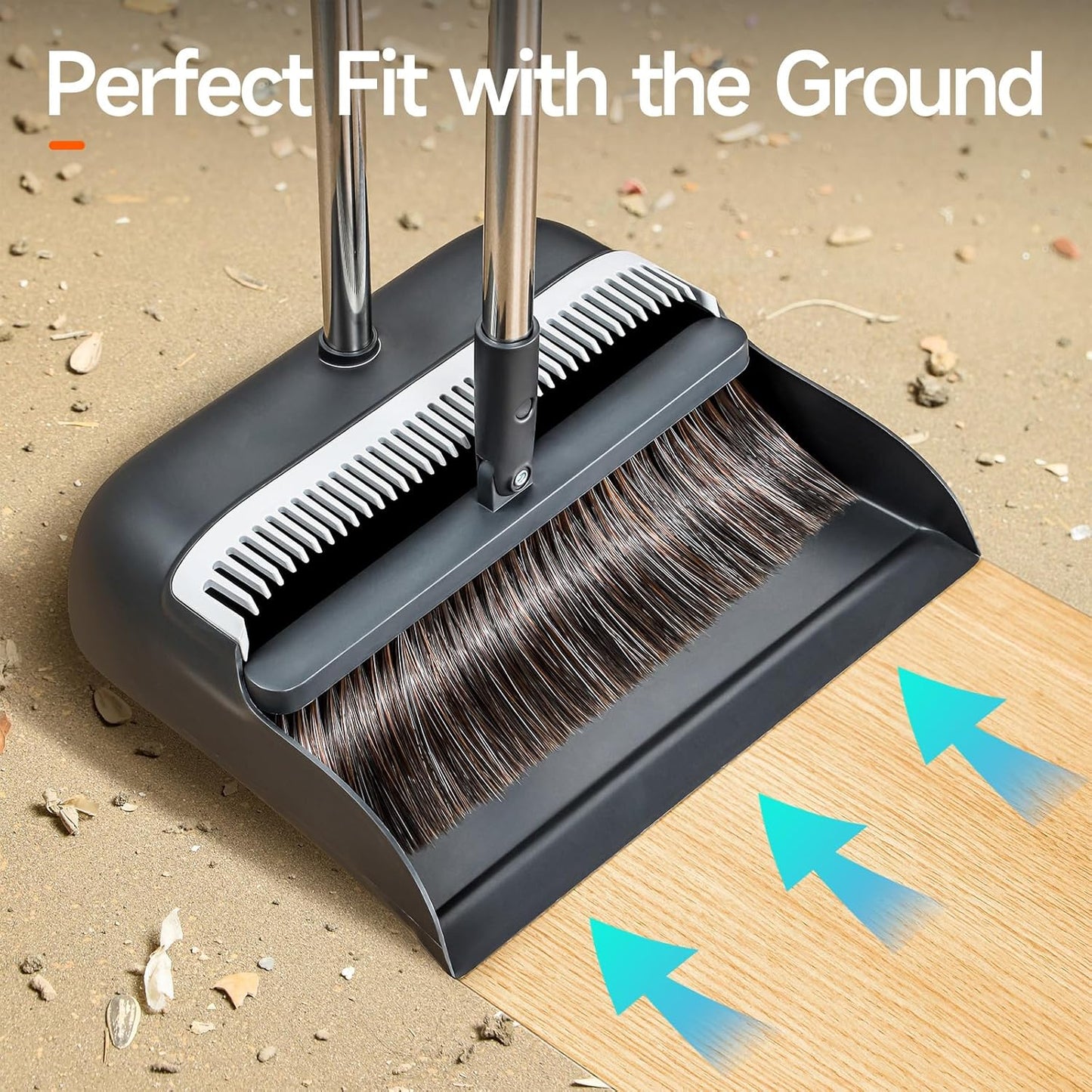 Broom and Dustpan Set for Home, Extra Brush Head & 51.6" Adjustable Long Handle, with Comb Teeth for Pet Hair, Lightweight Indoor Sweeping Kit for Hardwood Floor