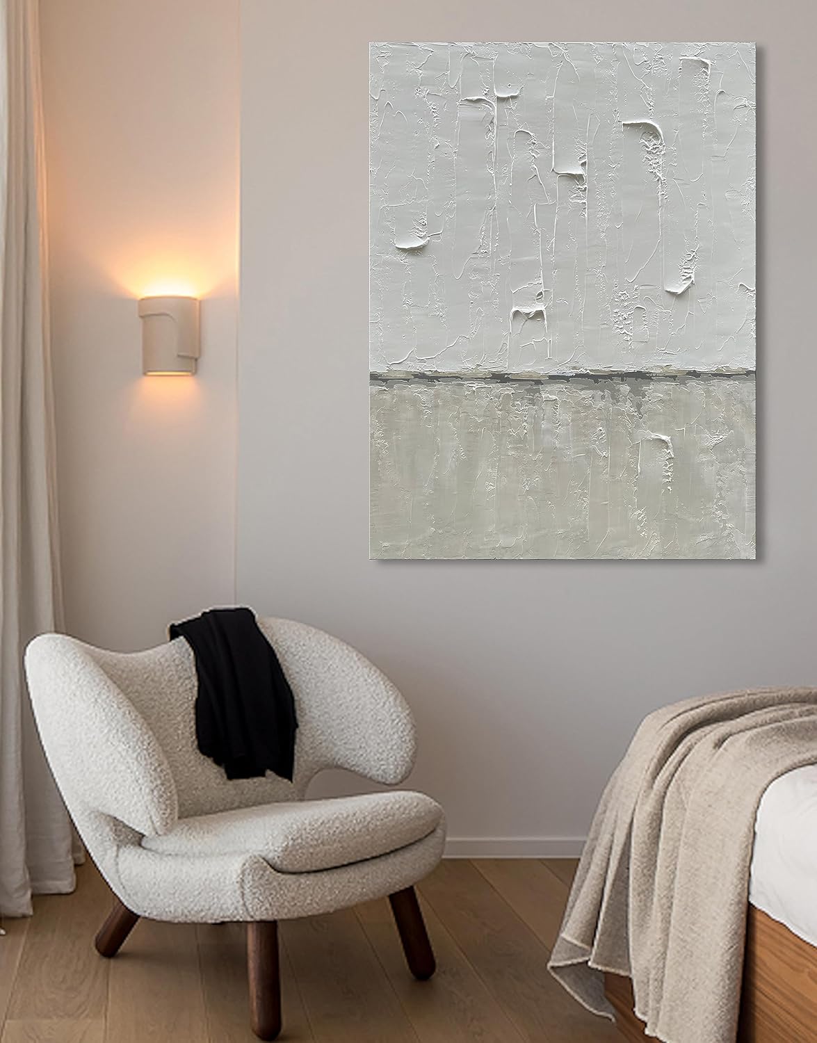 NANKAI Hand Painted Grey and White art Canvas Paintings Minimalist Abstract Oil Painting Wall Art 40x28 Inch art Home Decoration Wall Ready to Hang