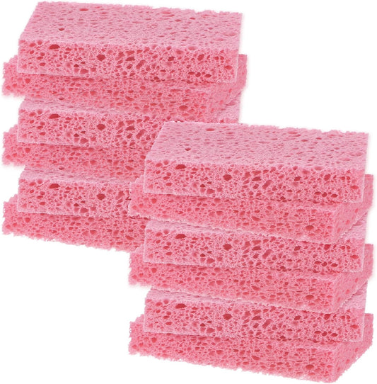 12-Pack Kitchen Sponges, Condense Eco Cellulose Non-Scratch Scrub Heavy Sponge for Kitchen/Household/Bathroom, Clean Tough Messes Dish Scrubber [Pink]