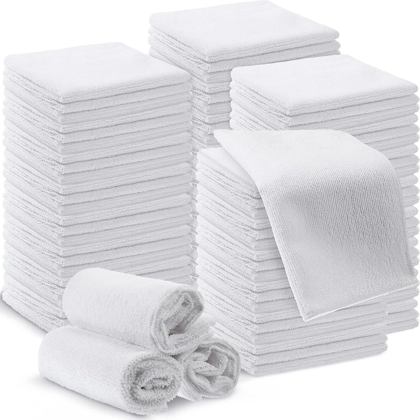 200 Pieces Microfiber Cleaning Cloths Bulk Absorbent Microfiber Towels Reusable Lint-Free Streak Free Wash Rags for House Kitchen Office Restaurants Bar Shop Car, 12 x 12 Inches (White)