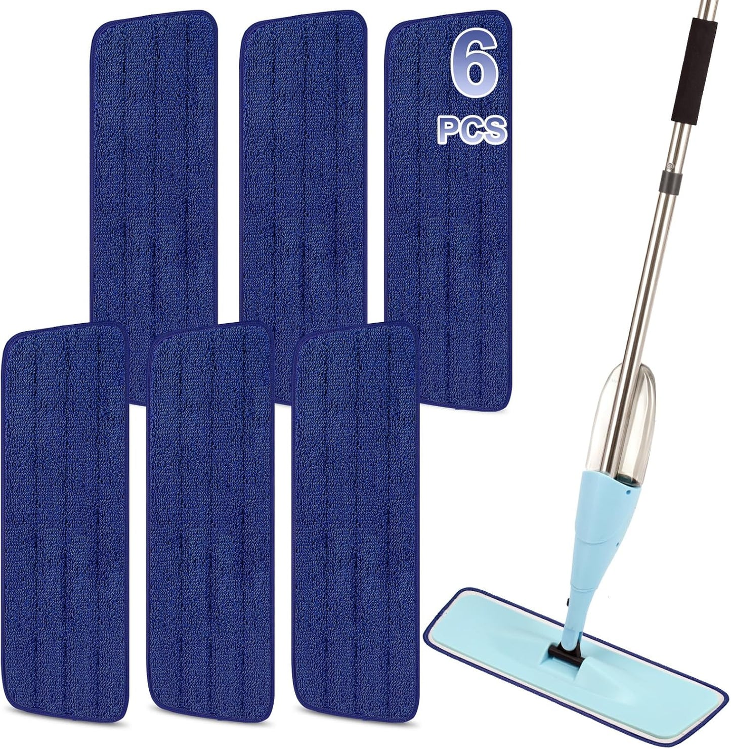 16.5 Inch Reusable Mop Pads Microfiber Spray Mop Replacement Heads for Wet/Dry Mops Compatible with Bona Floor Care System (6 Pack)