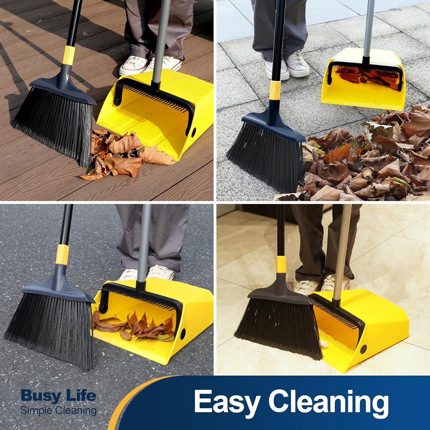 Yocada Commercial Broom and Dustpan Set with Comb Commercial Outdoor Indoor for Courtyard Garage Lobby Mall Market Floor Home Kitchen Room Office Pet Hair Rubbish