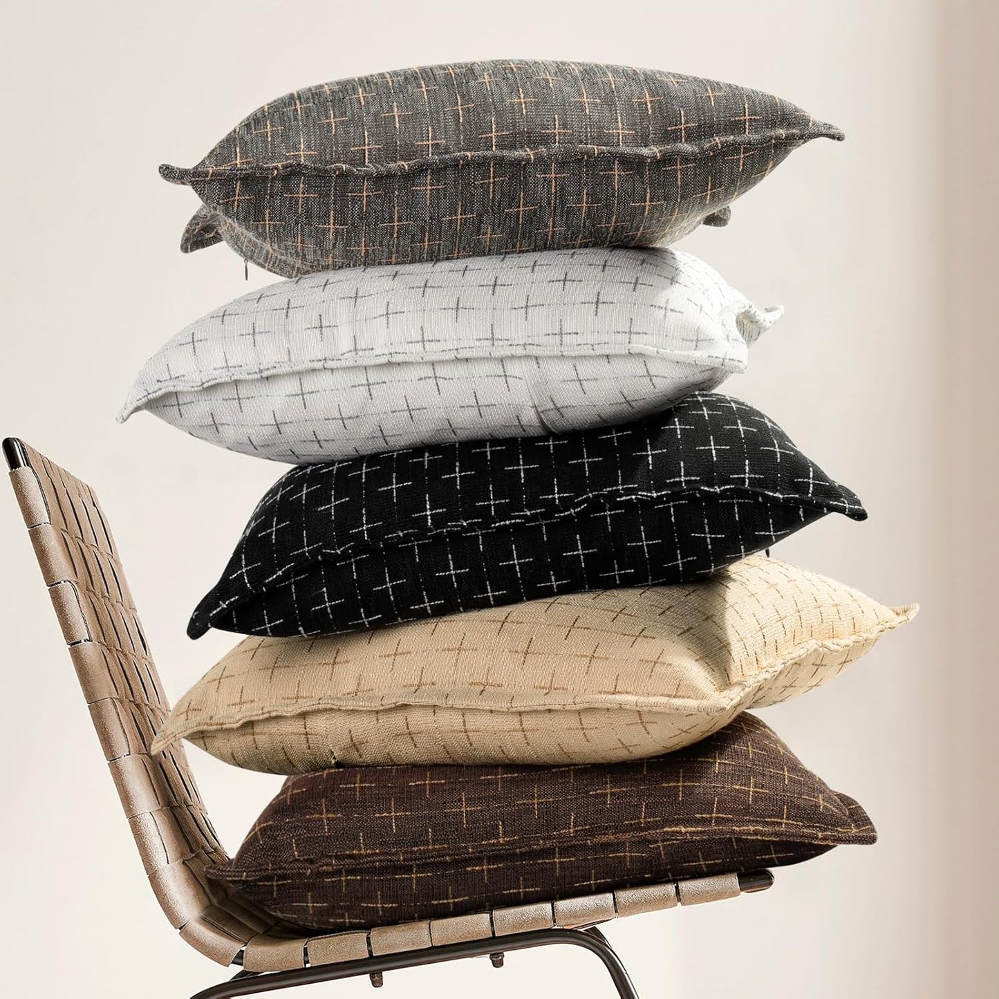 ZWJD Pillow Covers 18x18 Set of 2 Soft Polyester Textured Pillow Covers with Stylish Flange Edge Cozy Farmhouse Throw Pillows for Couch Bed Sofa Living Room