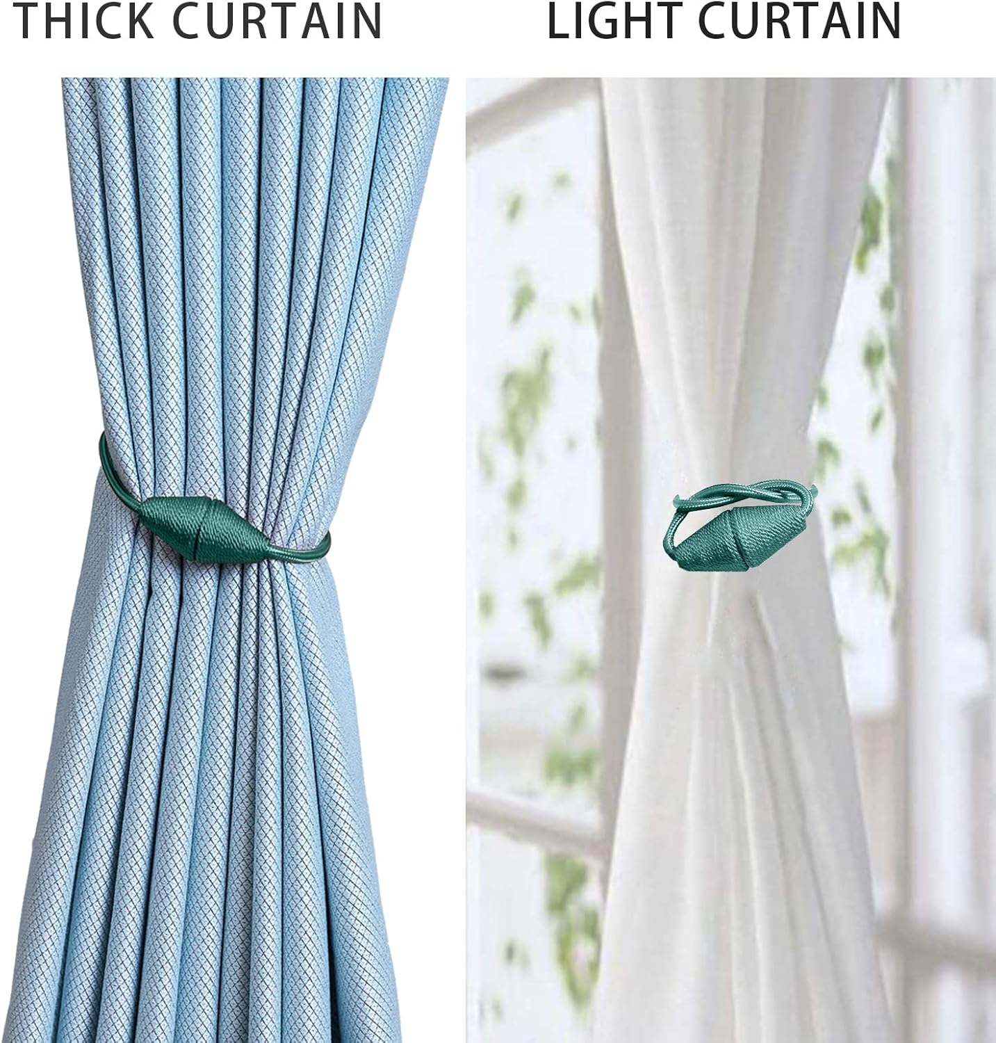 2 PCS Magnetic Curtain Tiebacks, European Style Convenient Drape Tie Backs Holdbacks for Thin or Thick Home & Office Window Draperies, No Tools Required （Teal）