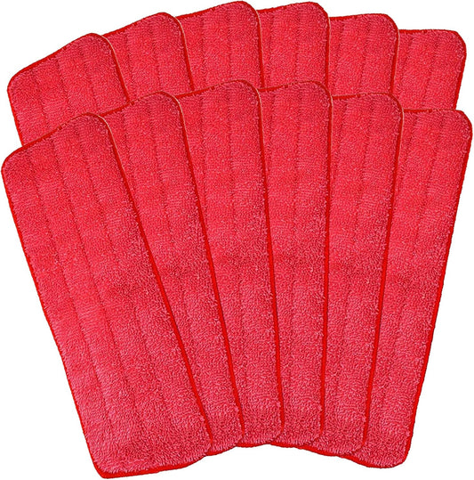 Microfiber Mop Pads, 18x 6 Inch Reusable and Washable Spray Mop Pads, Wet and Dry Household Mop Pad Replacement, Set of 12(Red)