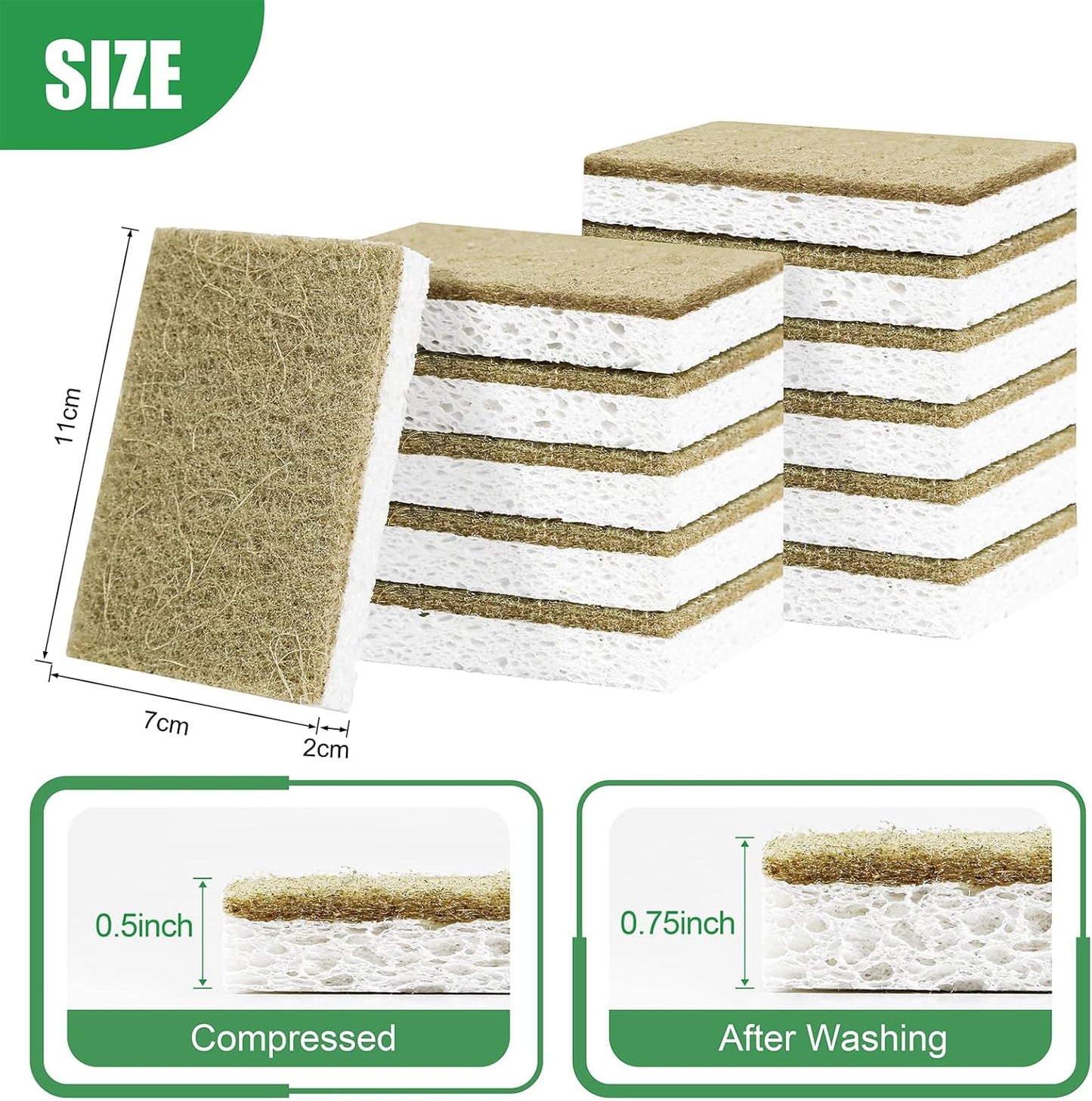 Natural Kitchen Sponges, 12 Pack Non-Scratch Sponge for Dishes, Biodegradable Scruber Sponges Kitchen for Cleaning, Household