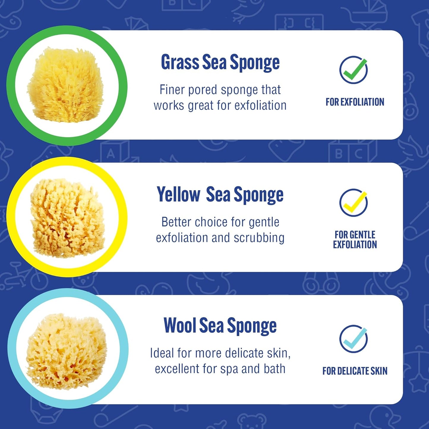 Baby Buddy Baby Bath 4in Yellow Sea Sponge, Absorbent Natural Sea Sponge, Soft on Tender Skin, Biodegradable, Hypoallergenic, Bath Accessories for Bathing, 3 Pack