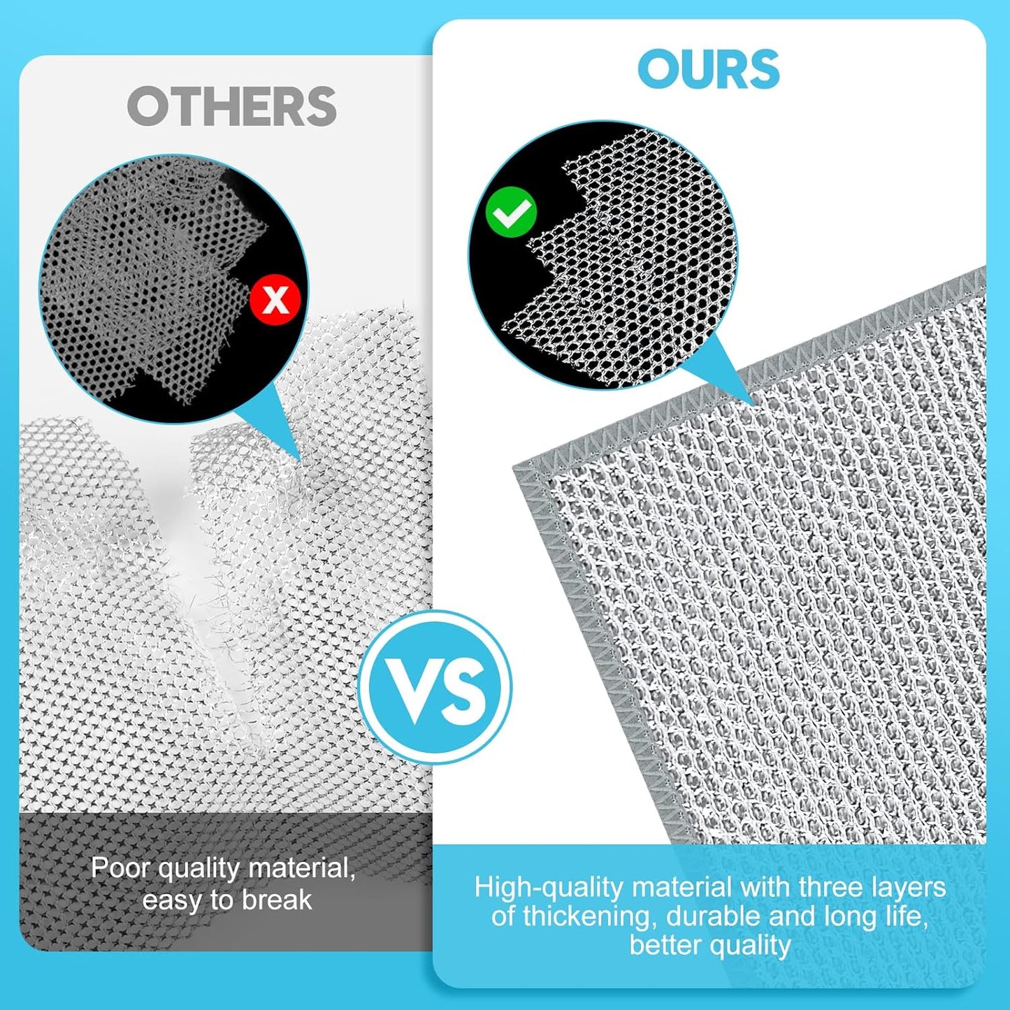 10 Pcs New Upgraded 3 Layers Non Scratch Wire Dishcloth, Multipurpose Wire Steel Wool Scrubber, Wet & Dry for Cookware, Sinks, Dishes, Stoves & Fireplaces 9.87“ x 9.87”