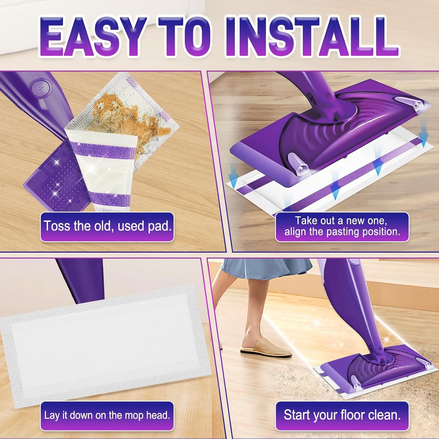 60Pack Mopping Pad Refill for Wetjet Mop Compatible with Wet Pads Refill Replacement for Wet Jet Pads Disposable Multi Surface Floor Mop Pads, Thickness & Absorbent