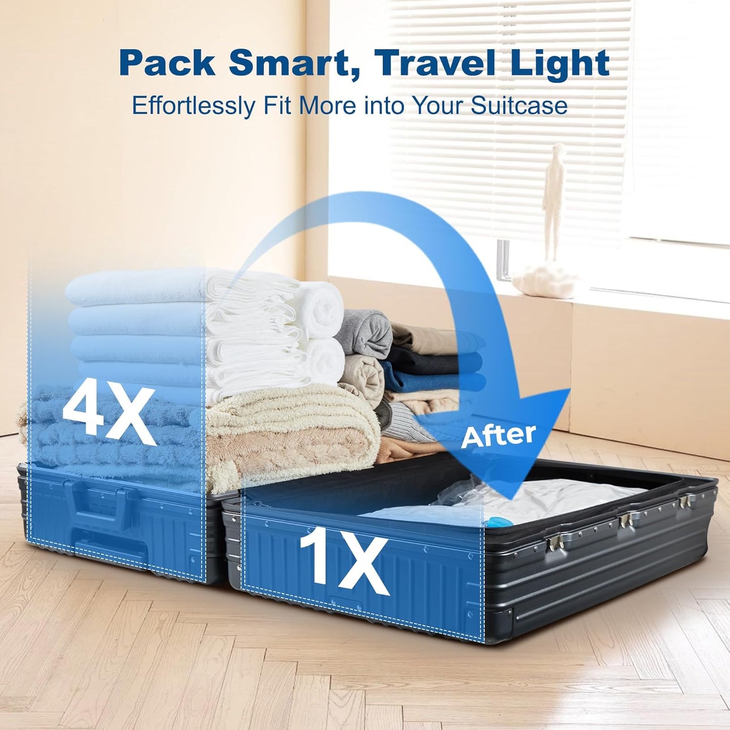 HOUSE DAY 10 Jumbo Vacuum Seal Bags For Clothing Travel, 80% Space Saving Travel Vacuum Bags with Electric Pump, Vacuum Storage Bags For Clothes, Comforters, Blankets, Moving, Reusable & Durable