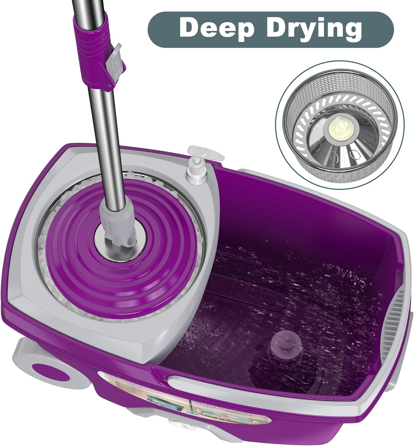 Dual Compartment Spin Mop and Bucket, Mop and Bucket with Wringer Set,360°Rotating Spinning Mopping for Floor Cleaning with 6 Microfiber Replacement Heads, 61" Extended Handle, 2X Wheel