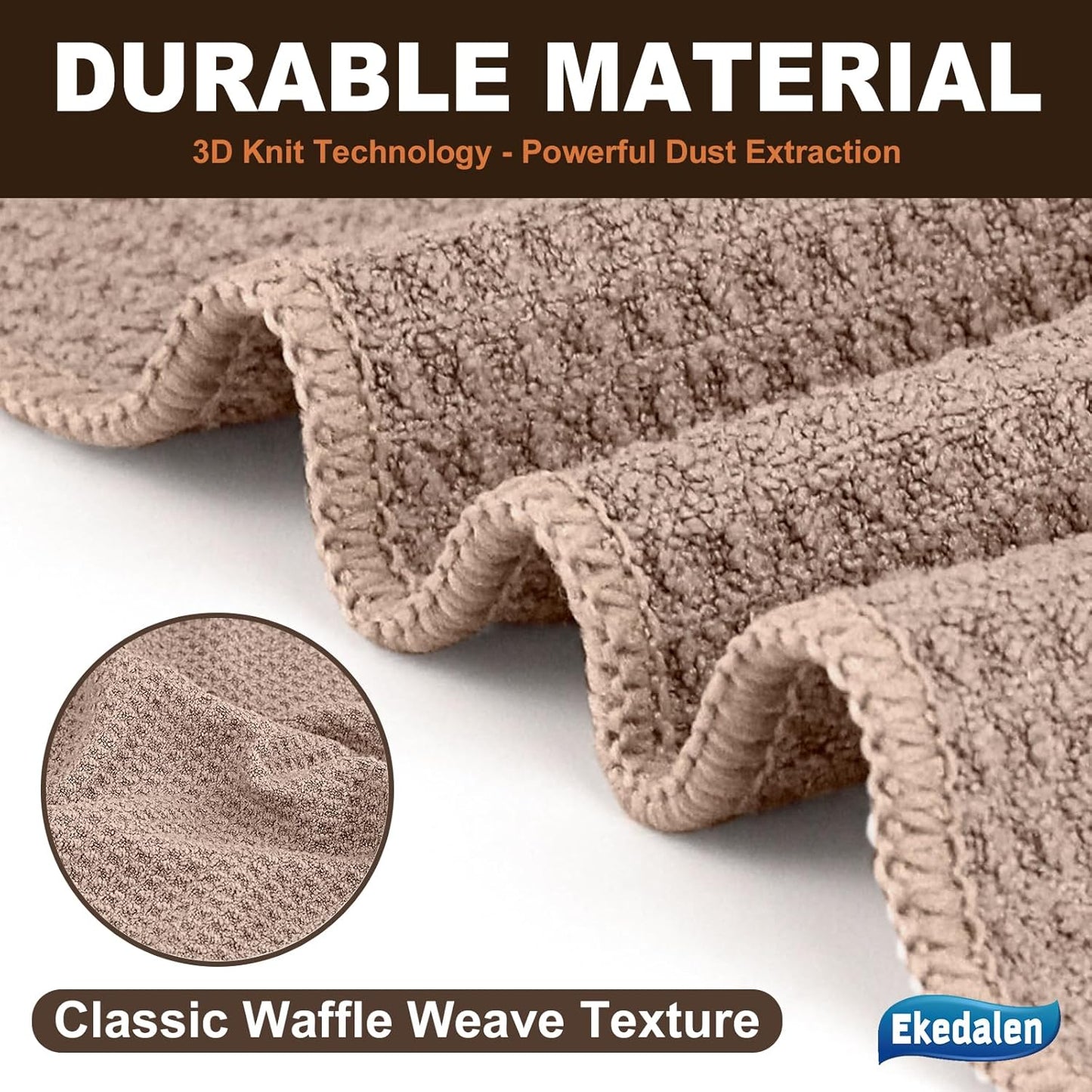 Microfiber Cleaning Cloth Waffle Weave for Dusting Absorbent Towel Quick Drying Dust Rags Household Kitchen, Lint Free Streak Free, 6 Pack,12 x 12 Inches, Khaki
