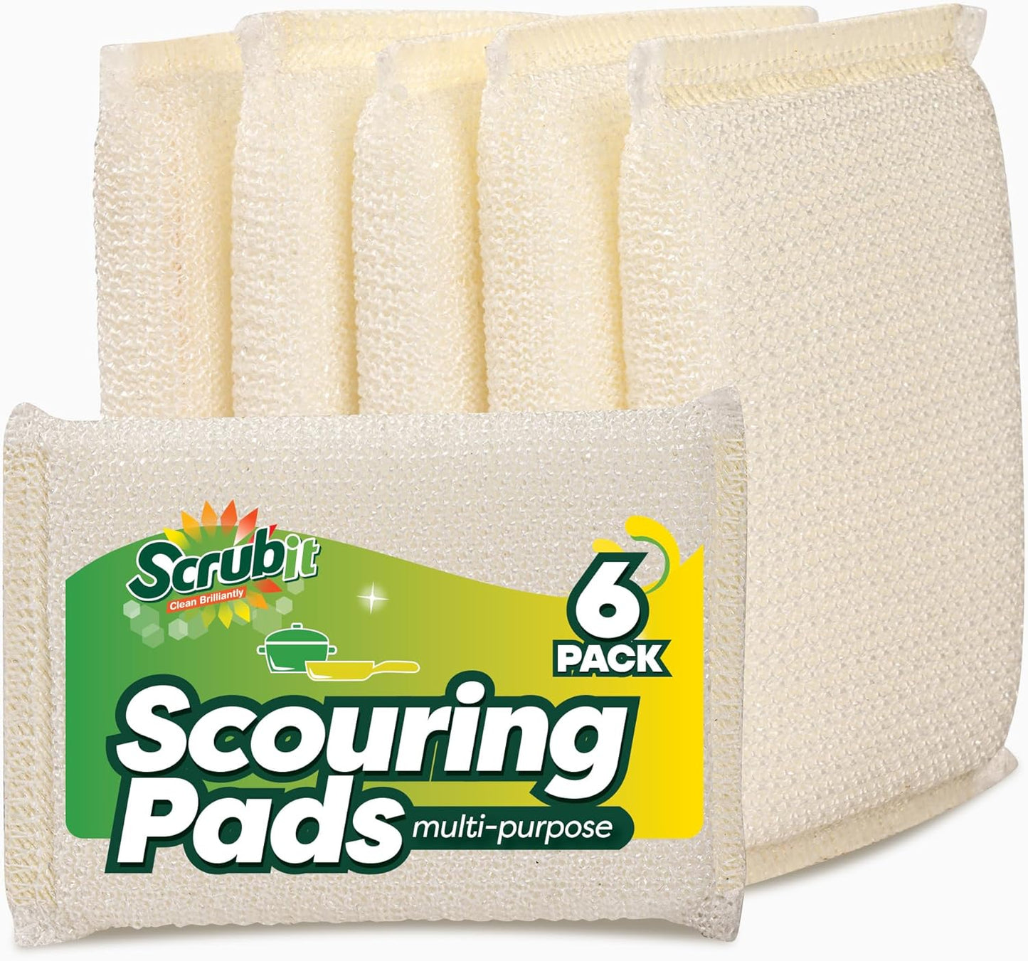 6 Scrub Sponges Kitchen by SCRUBIT, Multi-Purpose Scouring Pads, Non-Scratch Cleaning Sponges for Dishes, Pots & Non-Stick Cookware - Long Lasting Dish Scrubbers for Kitchen, Bathroom & More