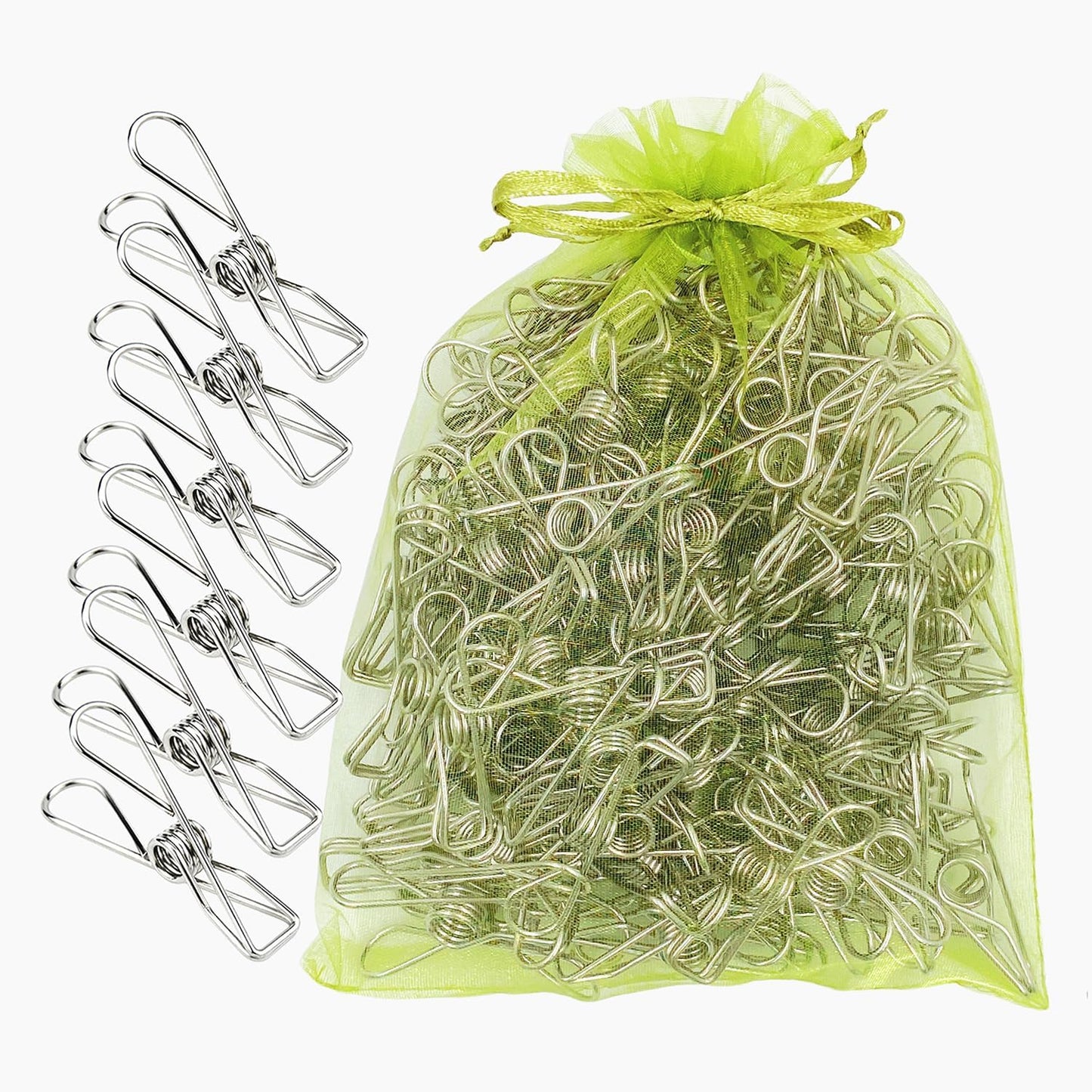 100 Pack Metal Clothes Pegs, Stainless Steel Utility Clips for Laundry, Washing Line, Snack Bags, Paper Files